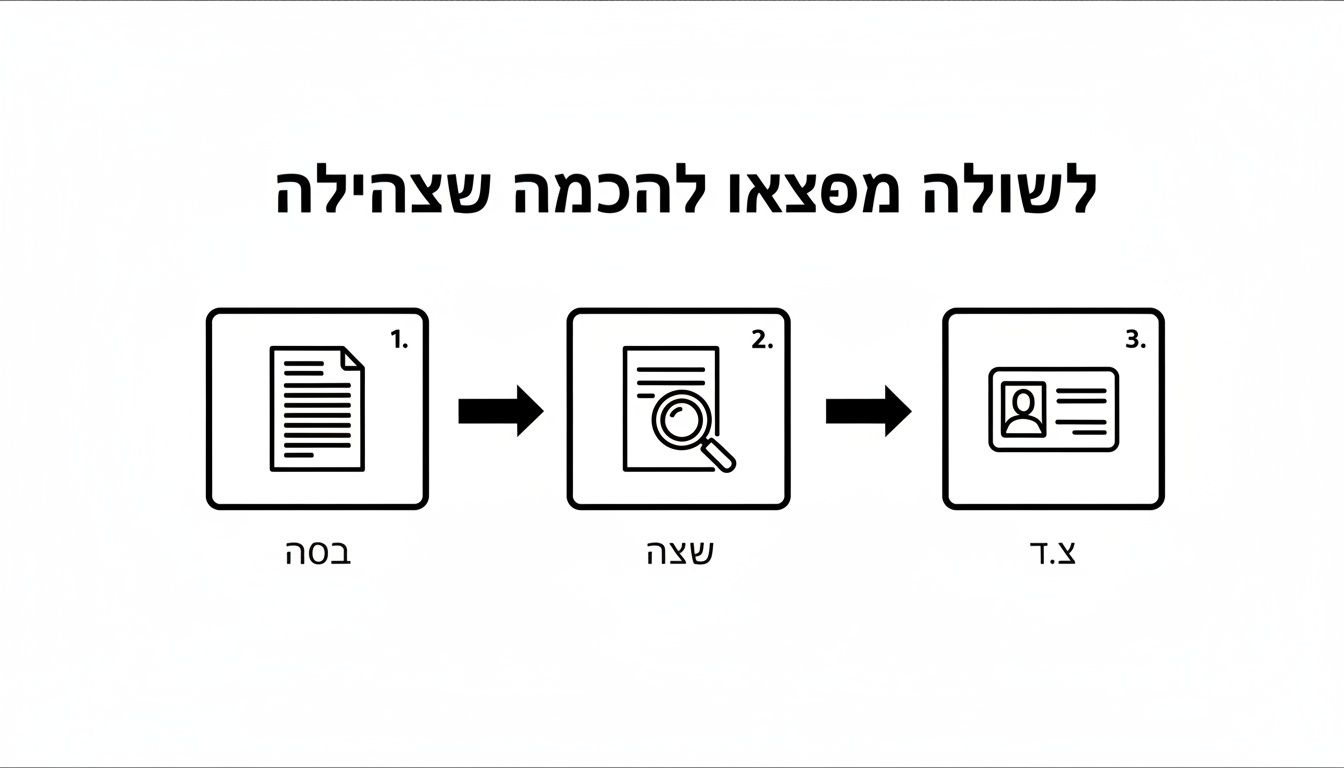 איור תהליך בן שלושה שלבים: מסמך ראשוני, בדיקת מסמכים וקבלת תעודה רשמית.