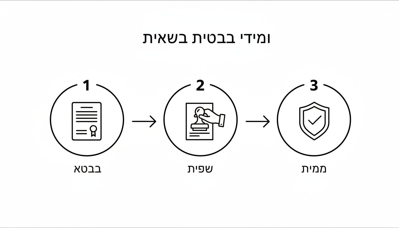 תרשים זרימה המציג תהליך תלת-שלבי של מסמכים: הכנה, אימות ואישור סופי מאובטח.
