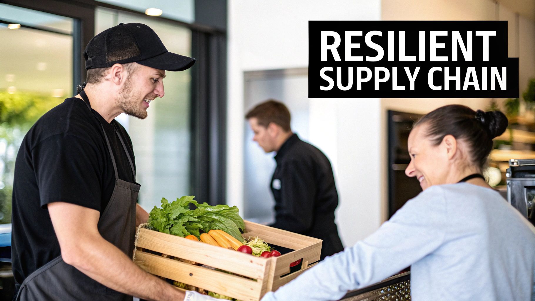 Restaurant kitchen staff preparing fresh ingredients in an organized manner