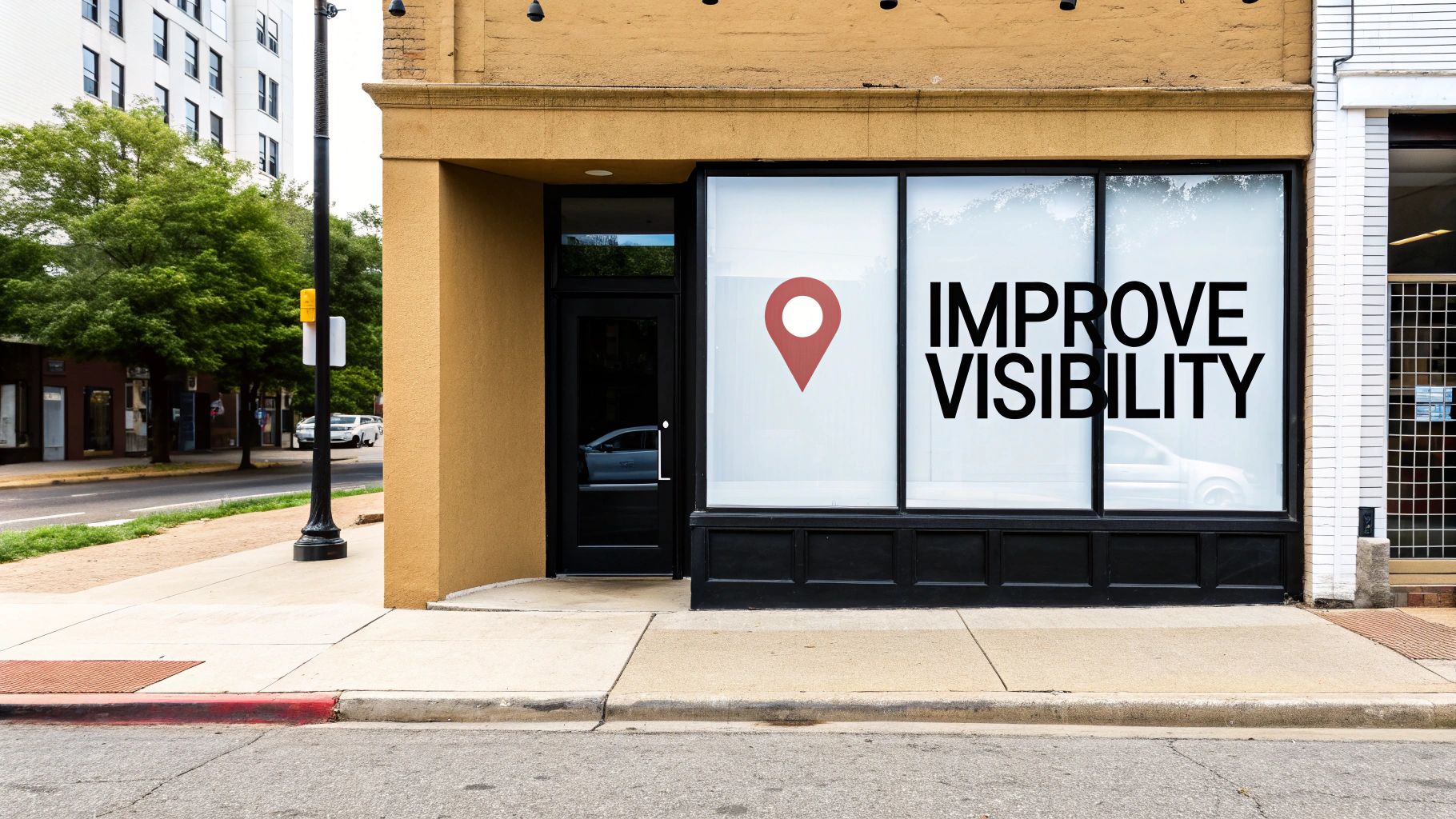 A person pointing to a laptop screen showing a Google search page with a map and business listings.