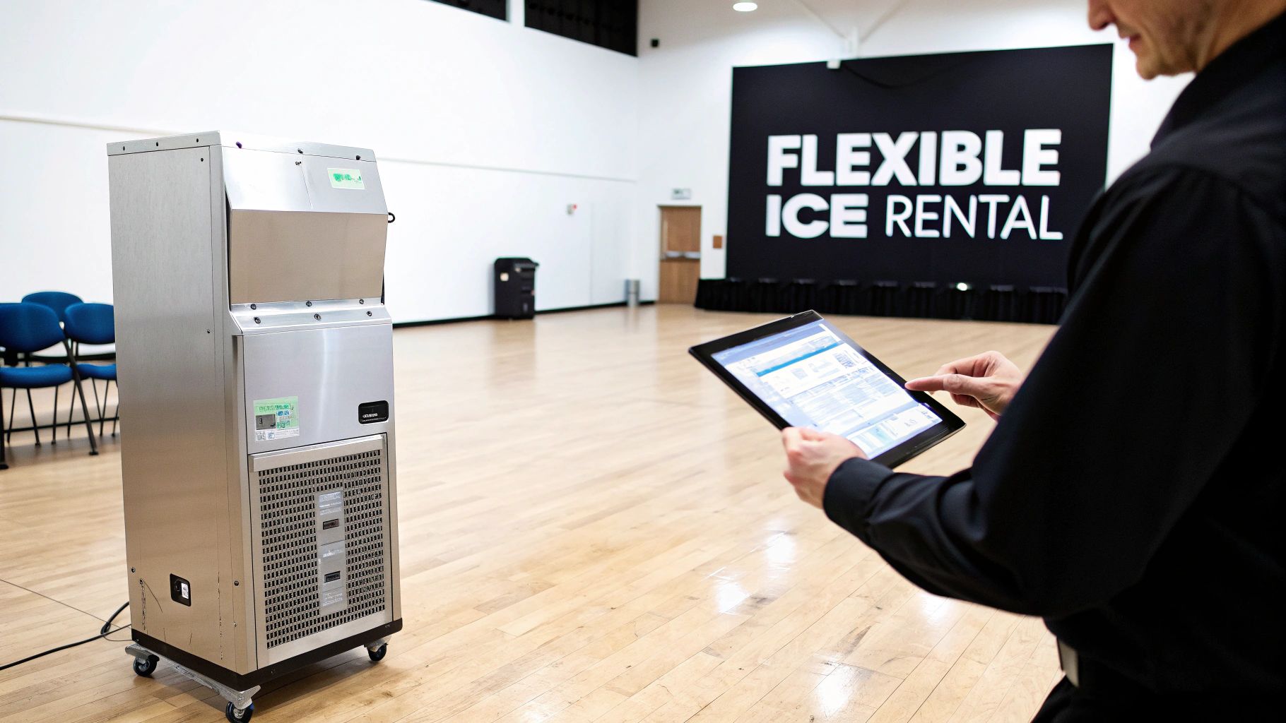 Commercial ice machine in a busy event venue