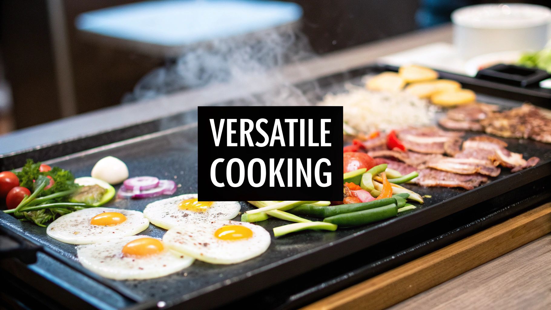A perfectly seared steak on a commercial thermostatic griddle.