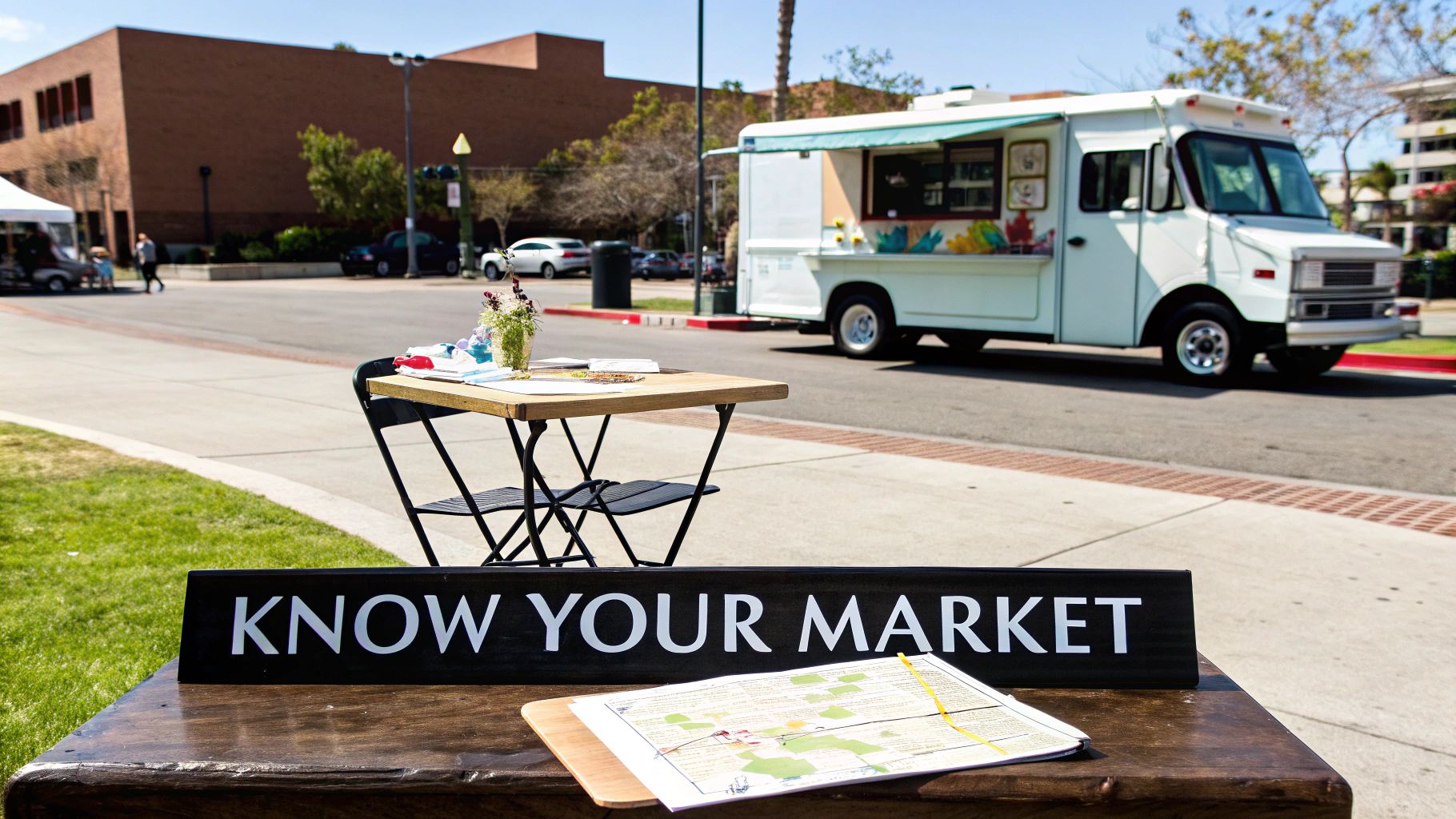 People ordering from a vibrant taco truck at an outdoor event