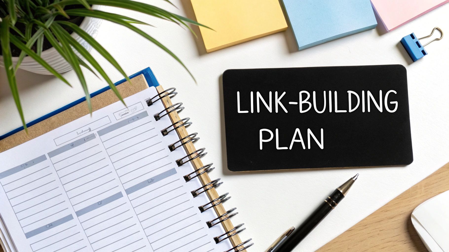 A person at a desk organizing sticky notes on a whiteboard, creating a strategic plan.