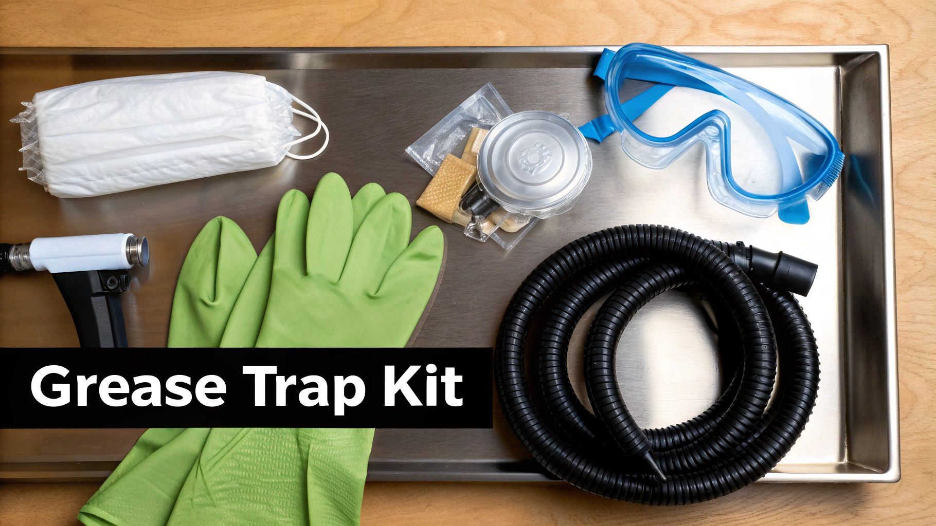 A person in protective gear cleaning a commercial kitchen grease trap