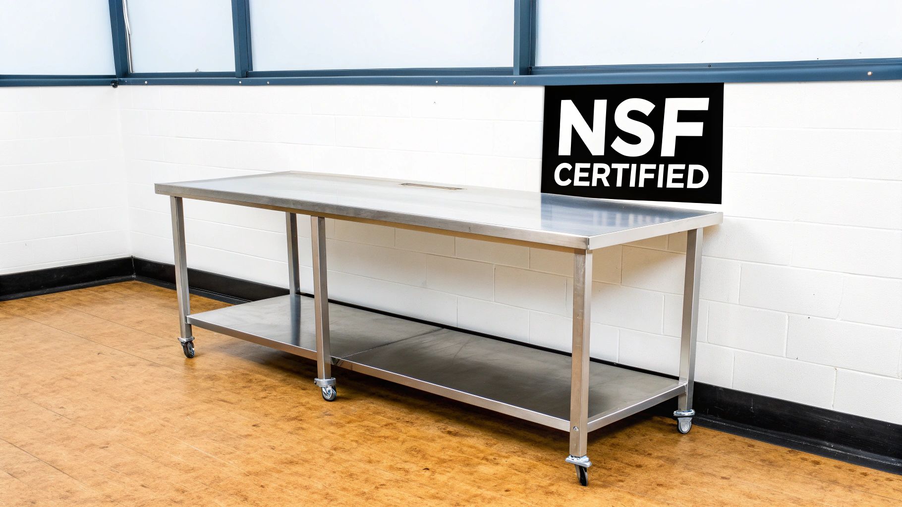 NSF certified stainless steel commercial kitchen work table with bottom shelf on casters