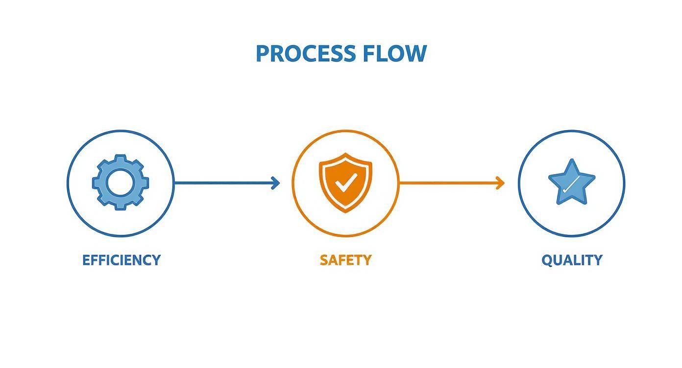 Process flow diagram illustrating the progression from efficiency to safety to quality.