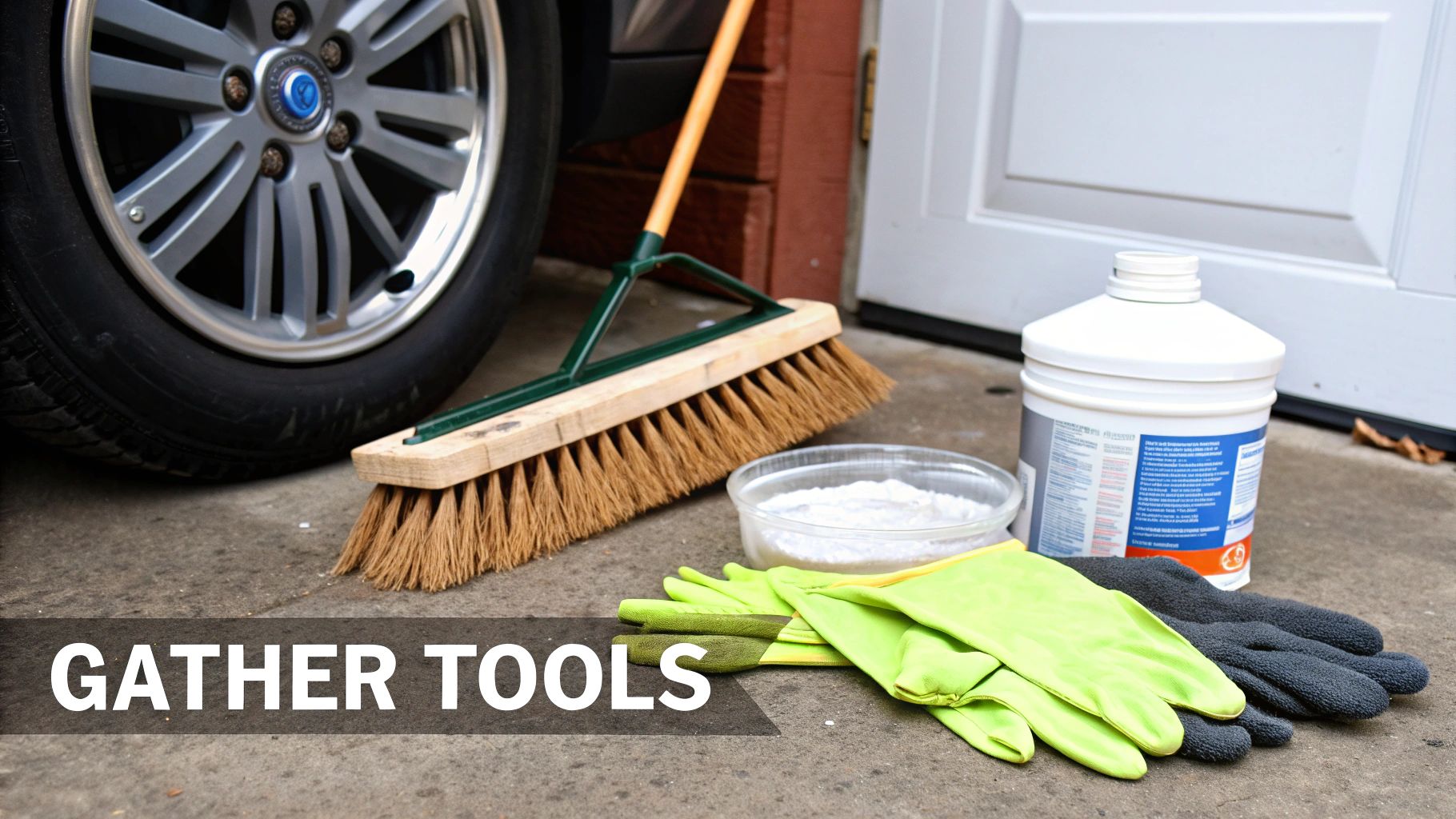 A collection of tools for grill rust removal, including brushes, gloves, and natural cleaners.
