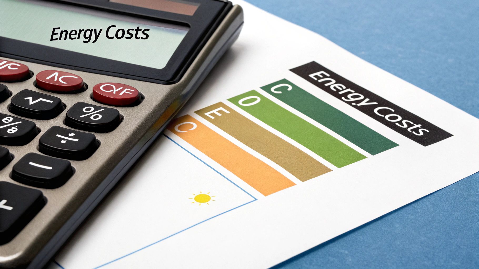 An energy efficiency label on the side of a modern used commercial freezer, with a person's hand pointing to it.