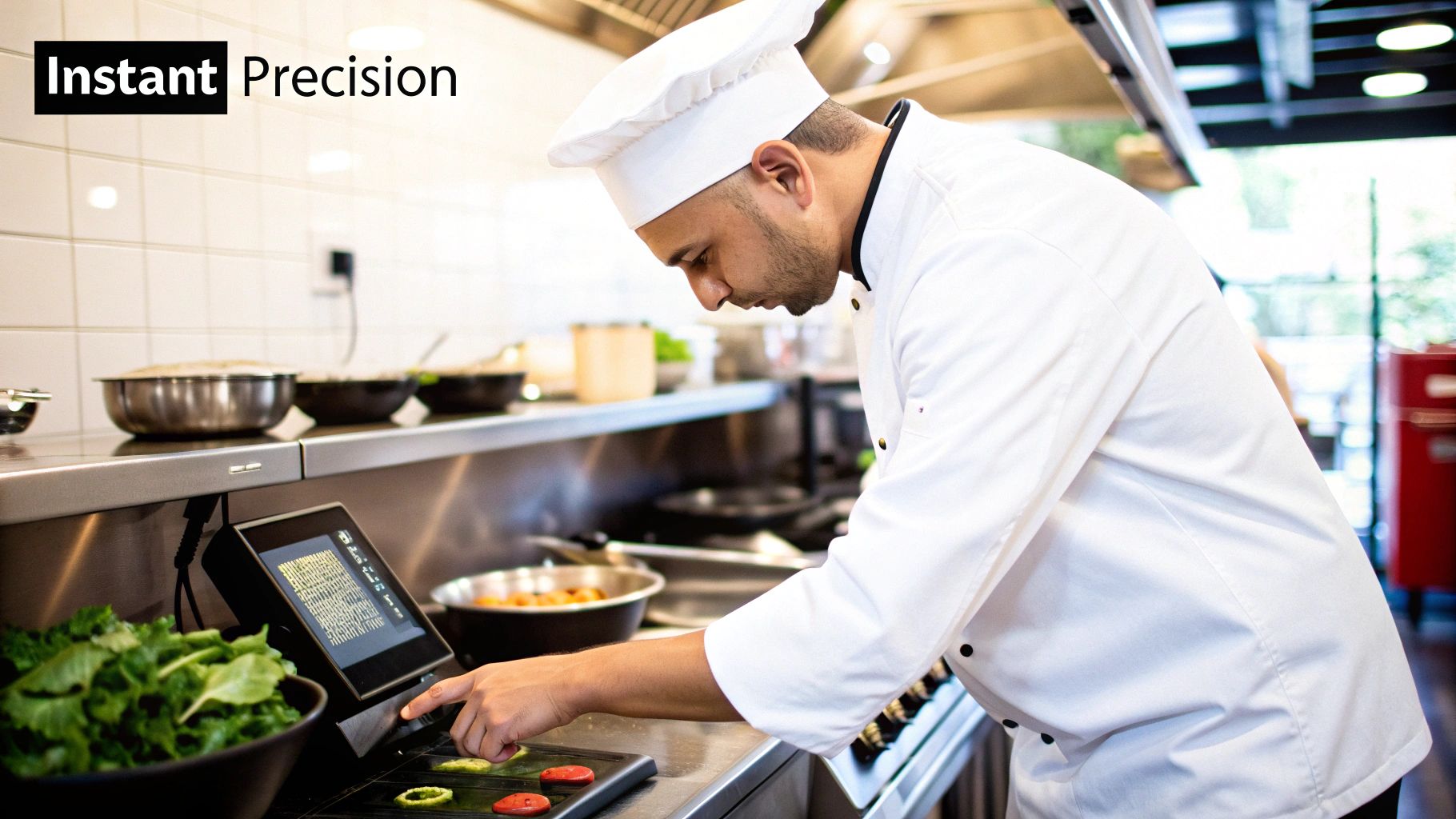 Two chefs working side by side on a large commercial griddle.