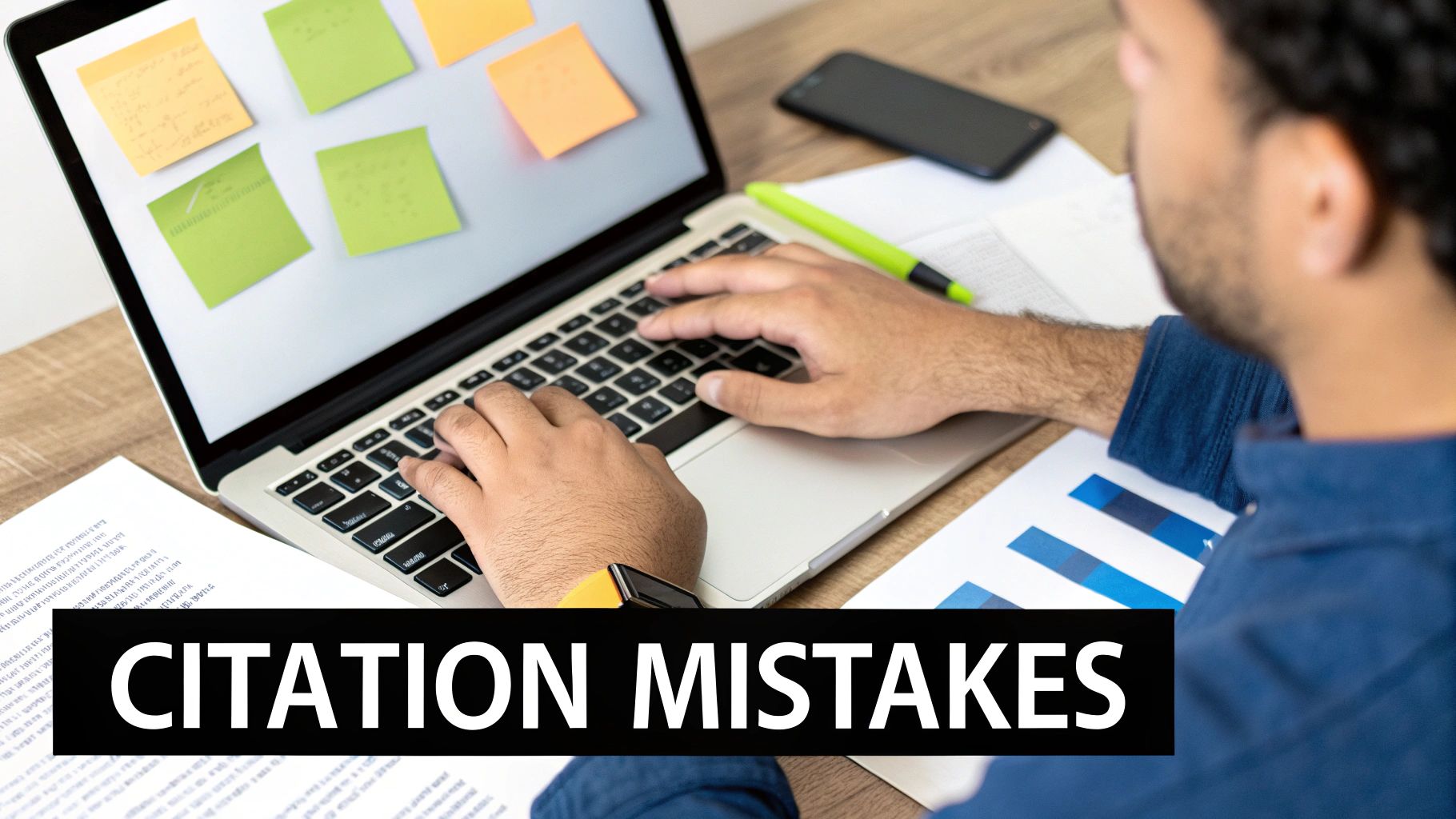 An image showing a red warning sign over a computer screen displaying business listings, symbolizing common citation errors.