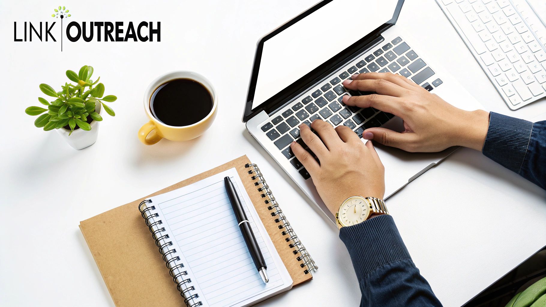 A person typing on a laptop, representing crafting a personalized outreach email.
