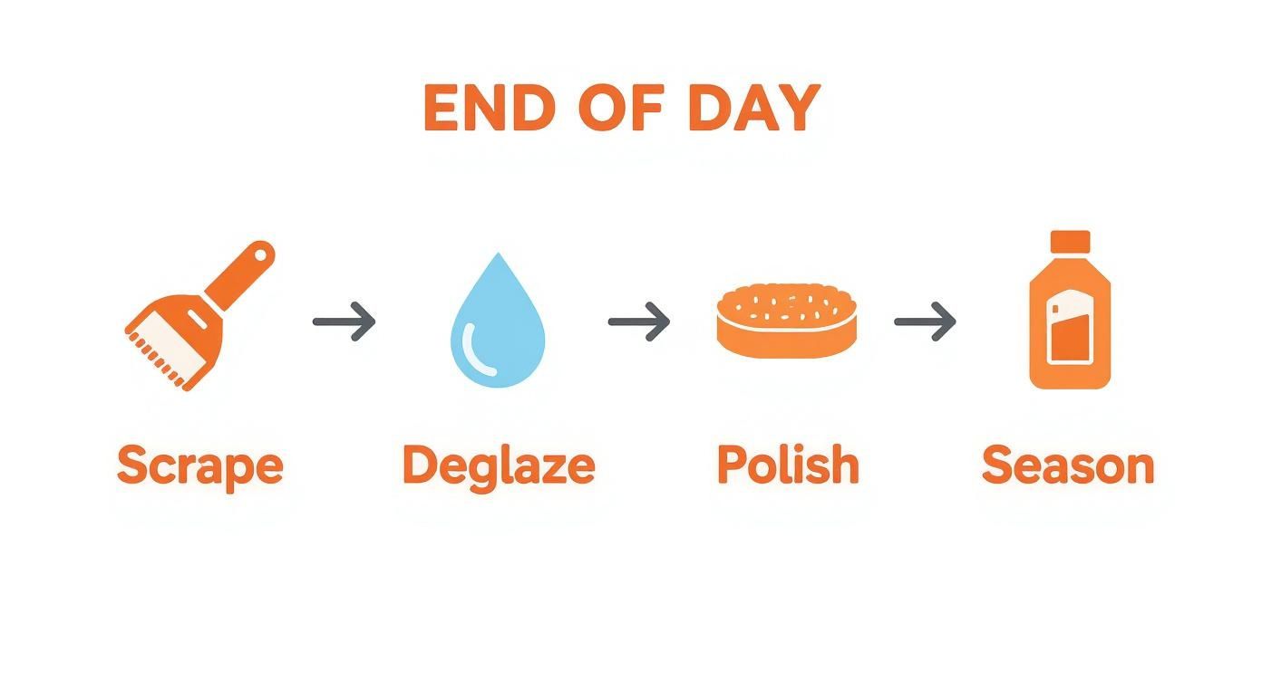 Infographic about how to clean a flat top grill