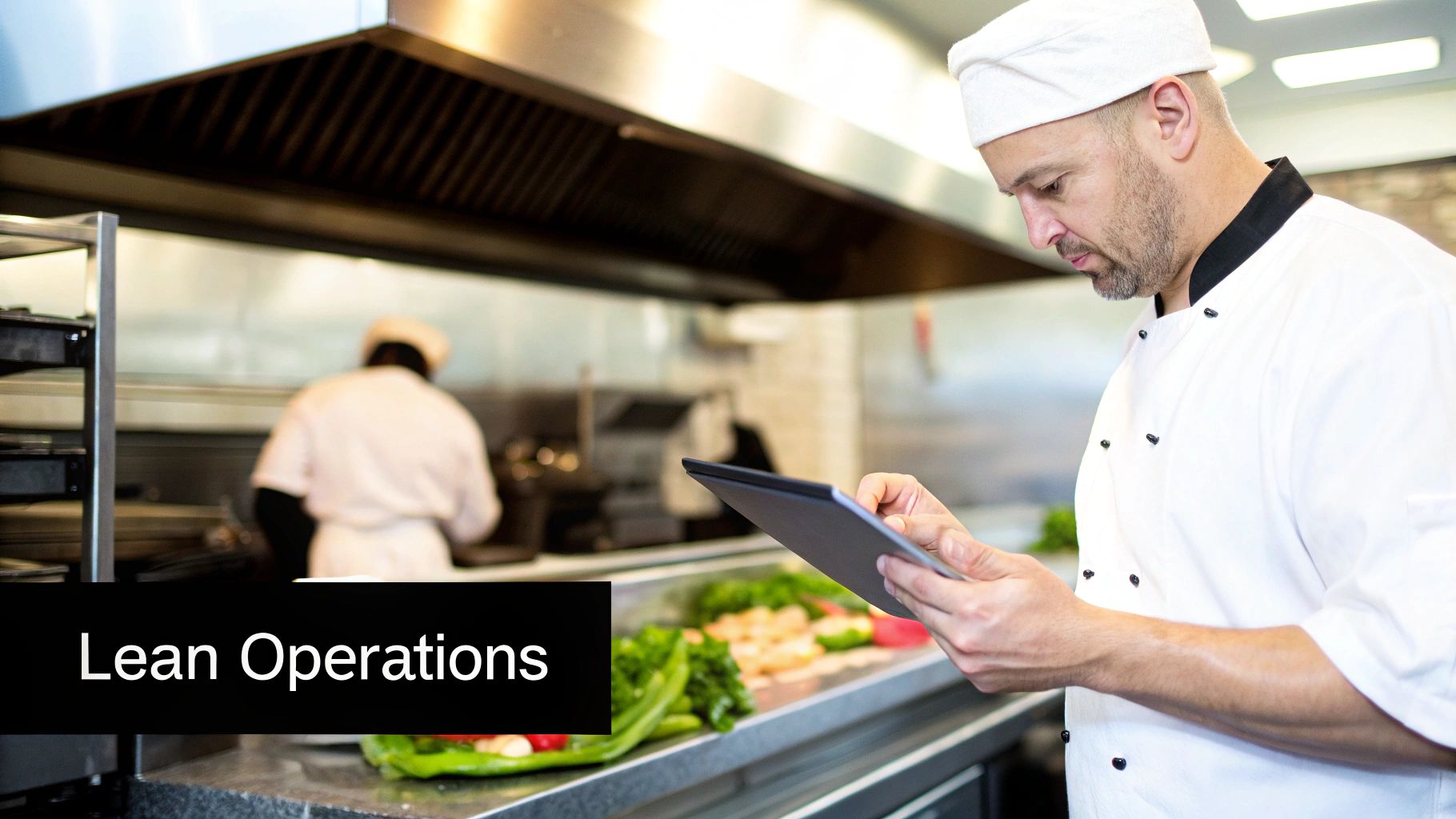 A chef expertly grilling steaks on a commercial charbroiler in a clean, professional kitchen.