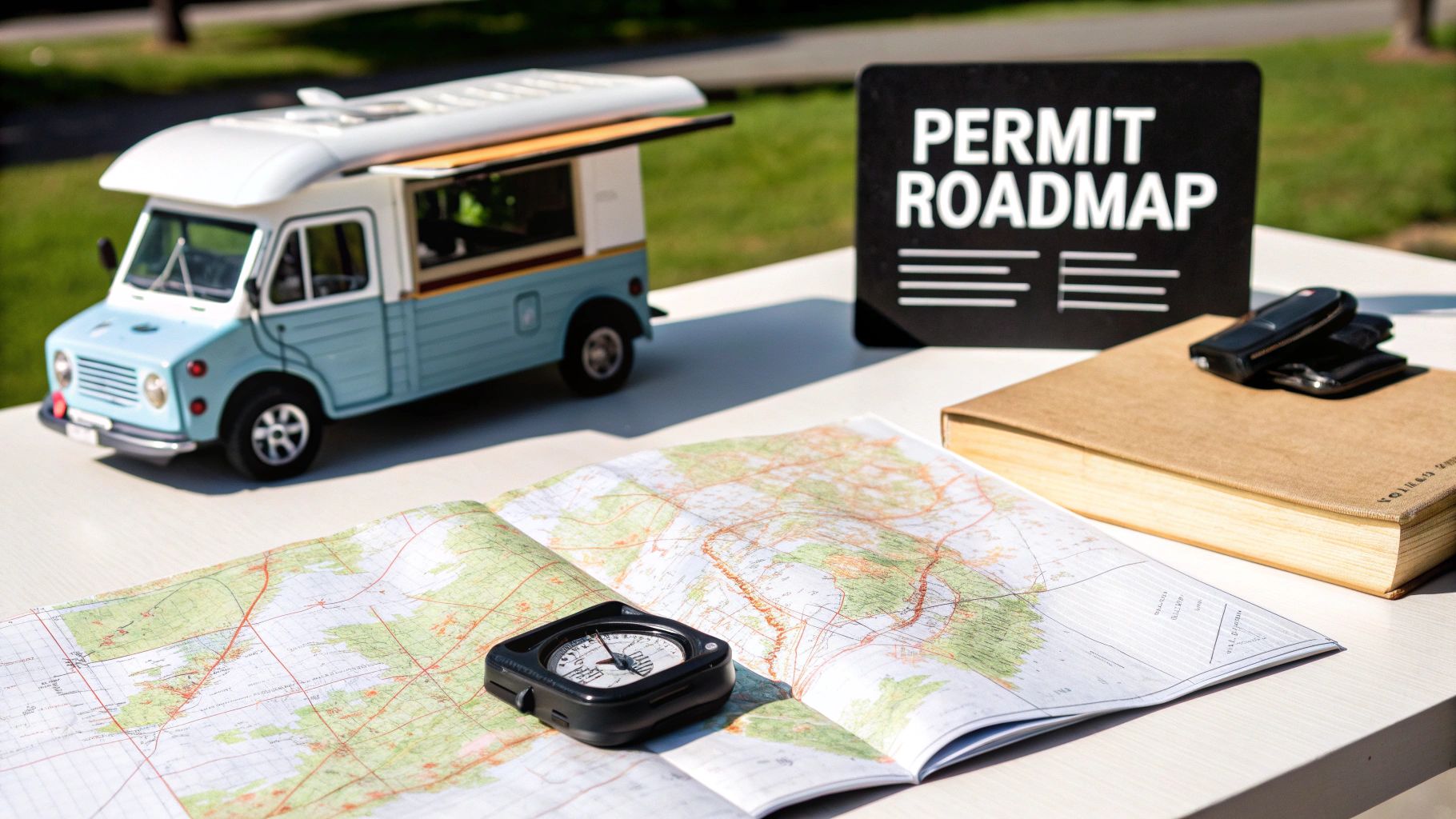 A vibrant food truck serving customers in a bustling city street, illustrating a successful business operating with all necessary permits.