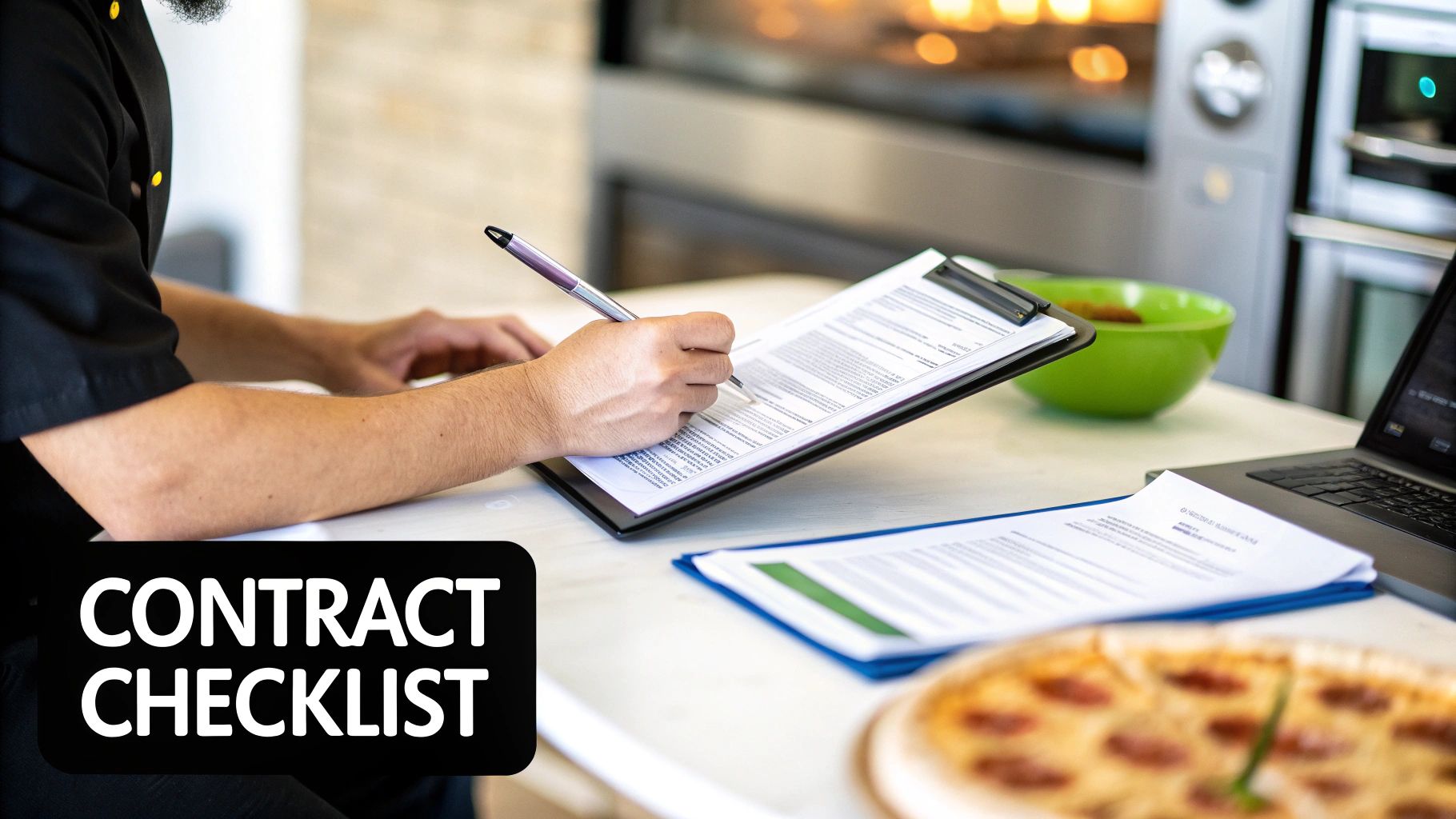 A person reviewing a contract with a magnifying glass