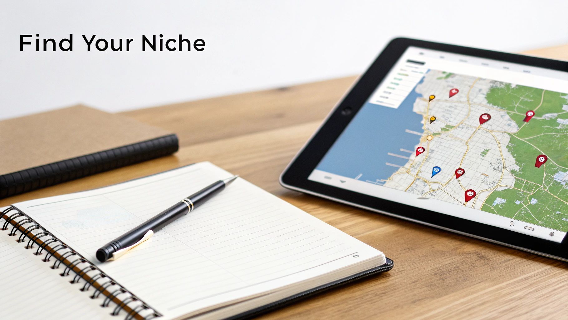 A person using a tablet to analyze data charts and graphs, representing market research for a ghost kitchen.