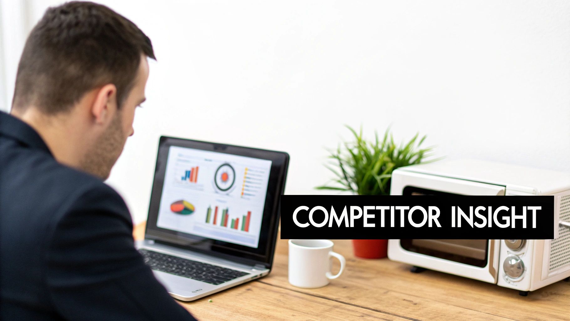 A person at a desk analyzing charts and graphs on multiple computer screens, representing SEO competitor analysis.