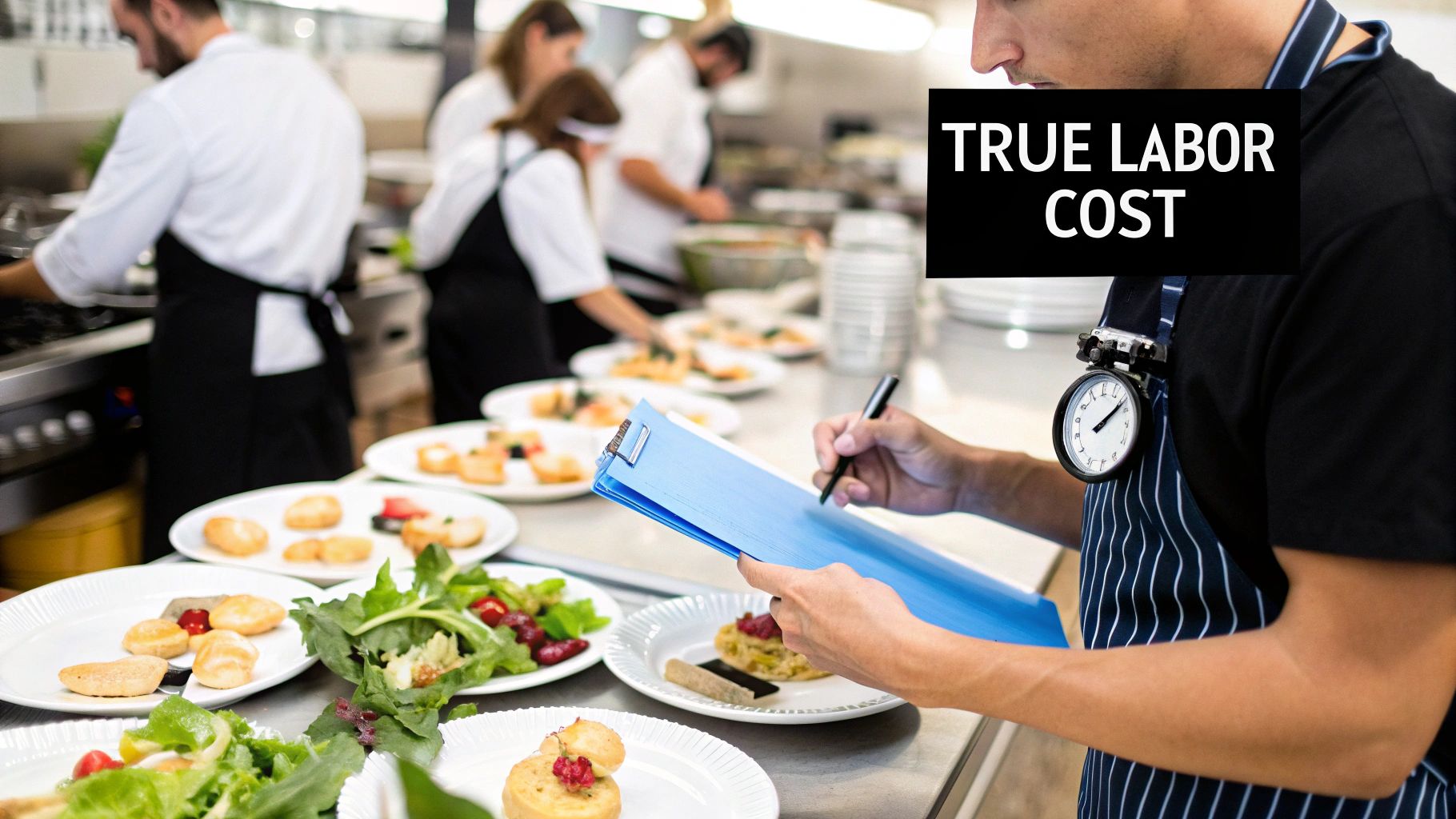 A chef carefully plating a dish for a catering event.