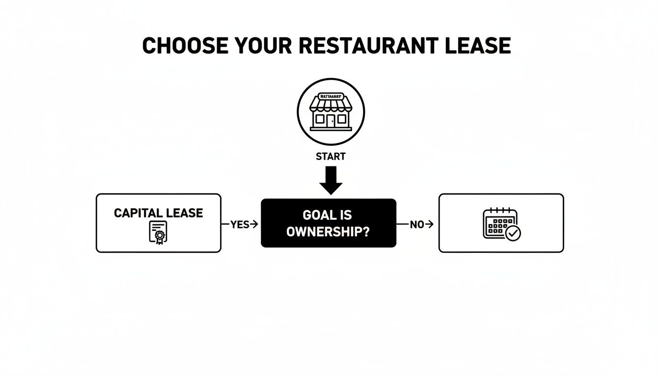 Flowchart for choosing a restaurant lease: Capital Lease if ownership is the goal, otherwise another option.