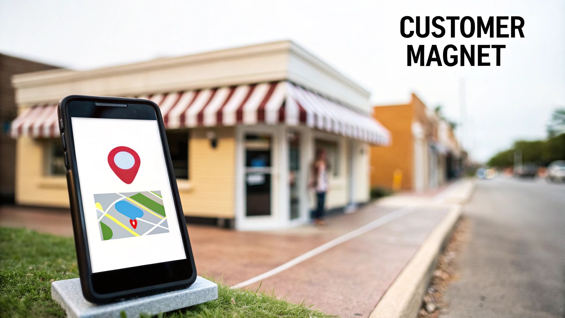 A restaurant owner using a tablet to manage their online business listing.