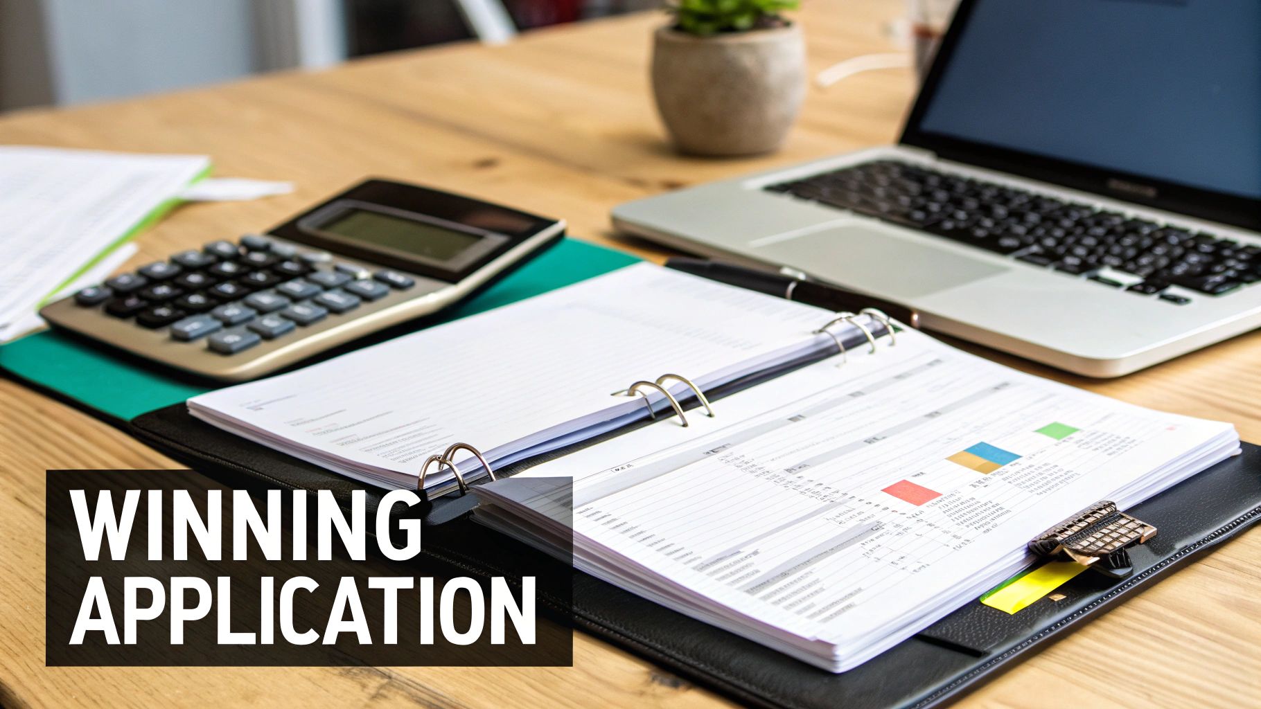 Chef reviewing a financing application in a modern restaurant kitchen.