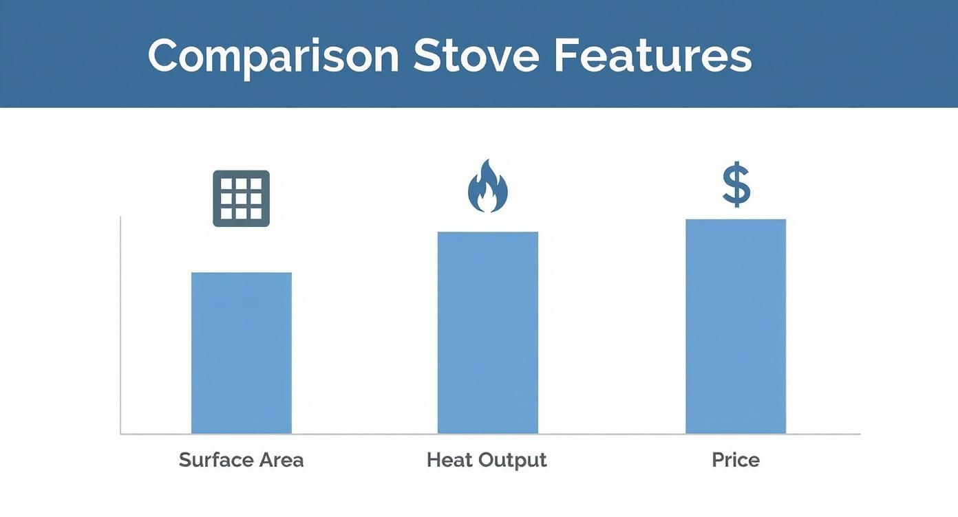 Infographic about kitchen stoves with griddle