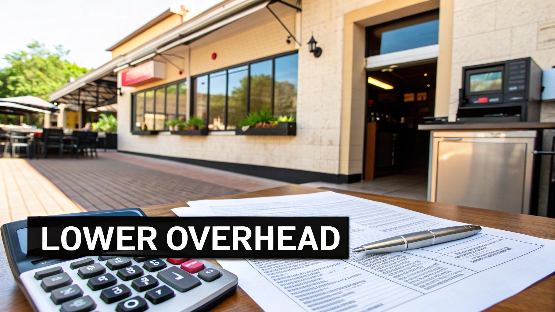 A chef using a tablet for inventory in a modern restaurant kitchen.