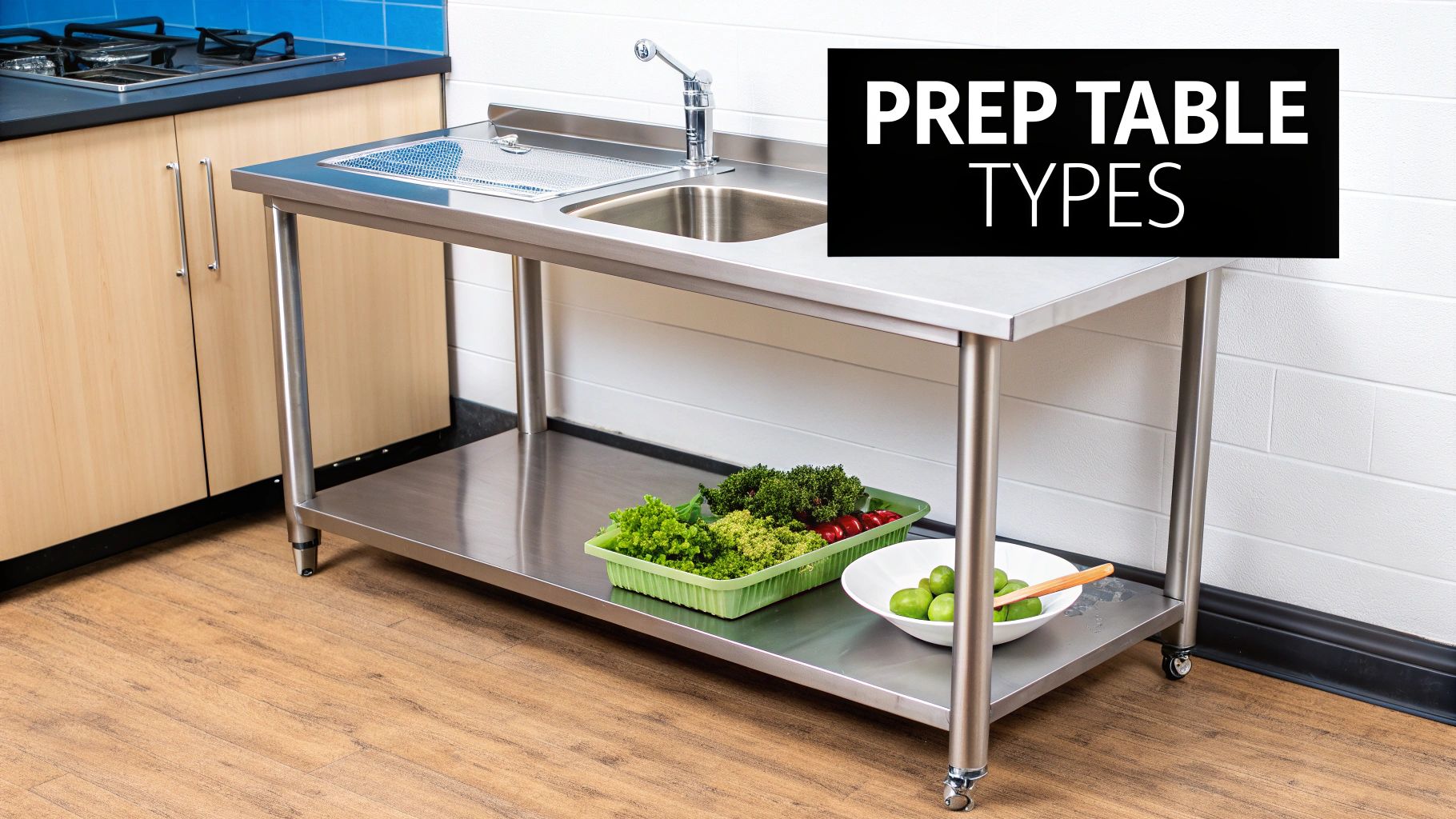 A chef preparing food on a specialized stainless steel prep table