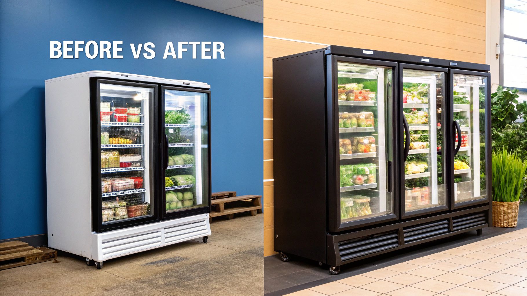 A large, clean walk-in cooler in a commercial restaurant kitchen.