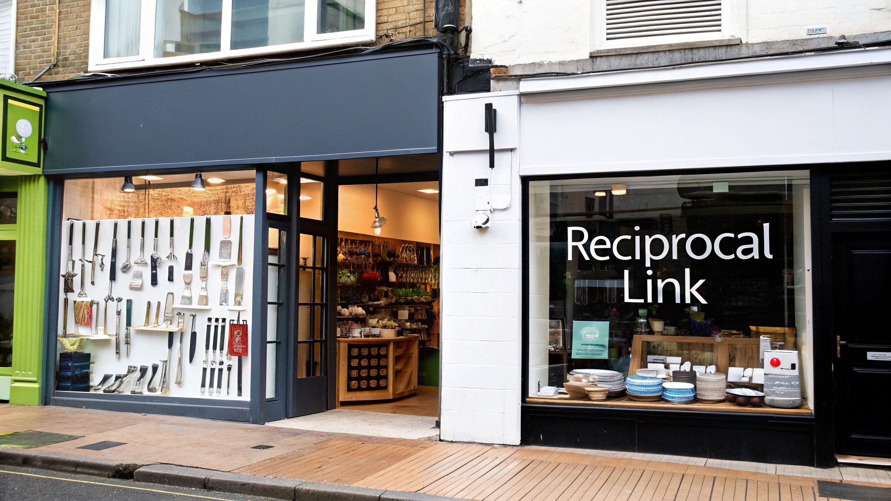 Two arrows forming a circle, representing a reciprocal link exchange between two websites.