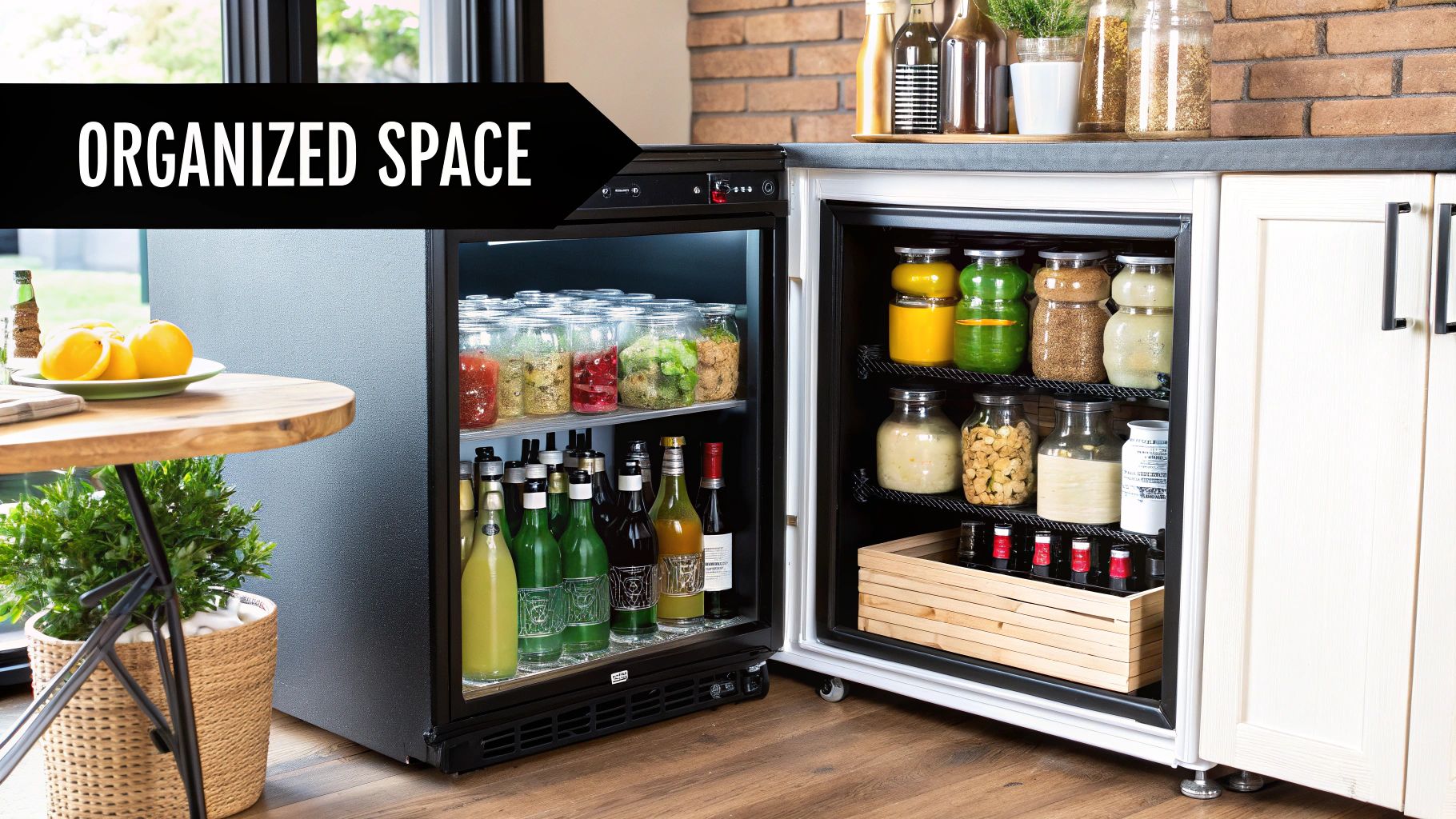 A person carefully cleaning the interior of an undercounter refrigerator with a glass door, ensuring it remains sparkling and hygienic.