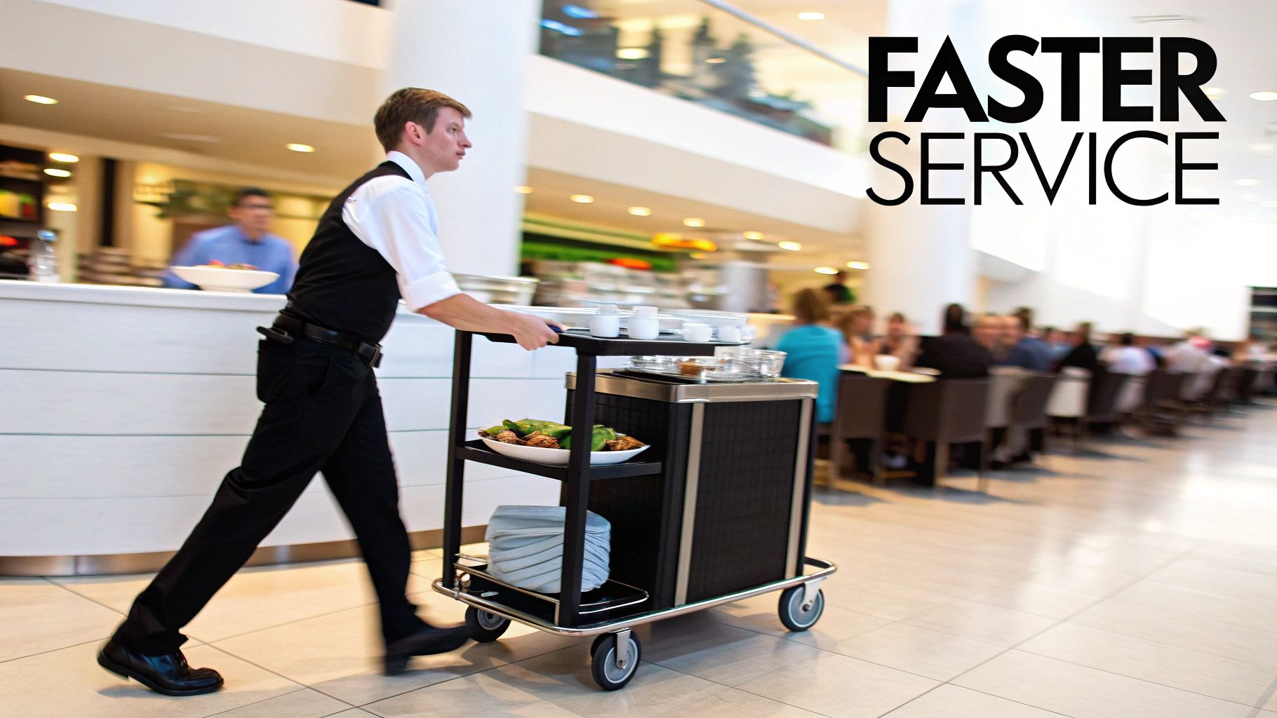 Dining service cart in action