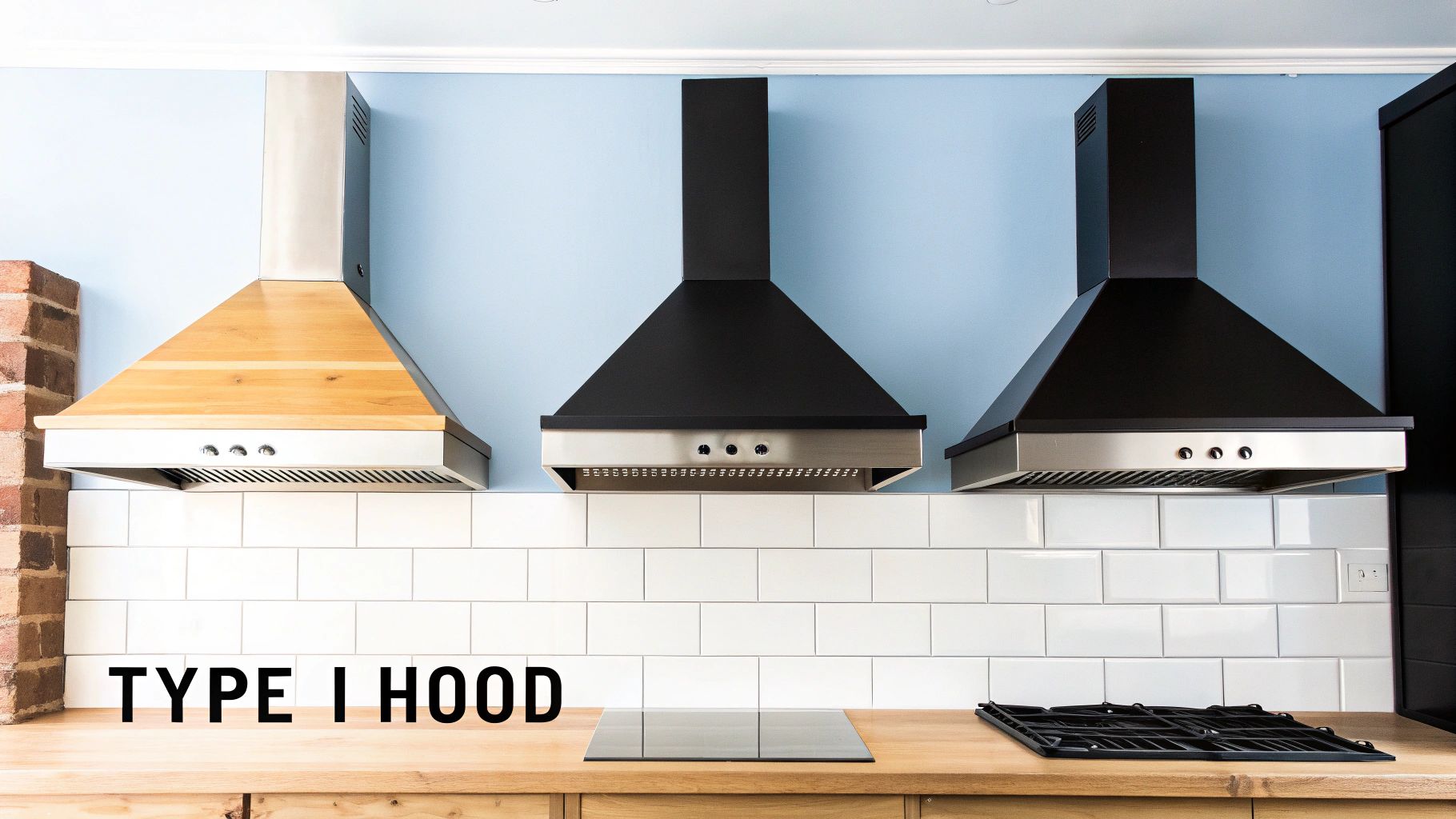 A chef cooking on a commercial griddle under a large stainless steel ventilation hood.