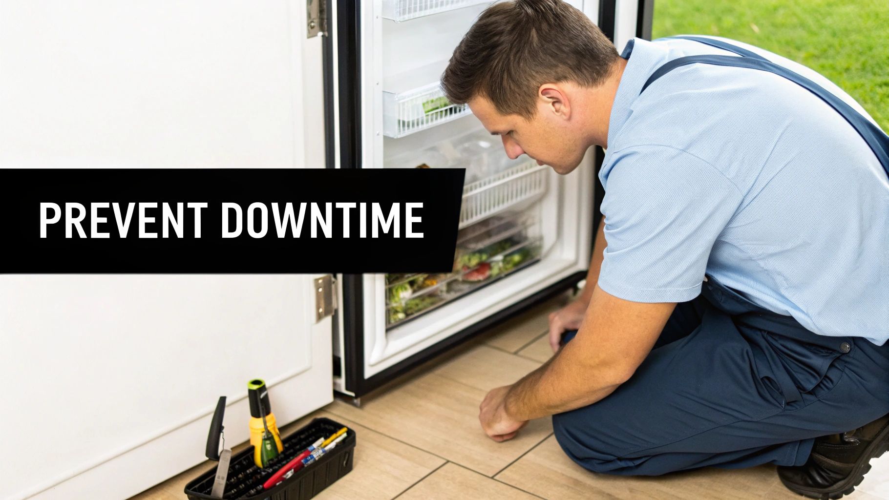 Person cleaning the glass on a display fridge counter