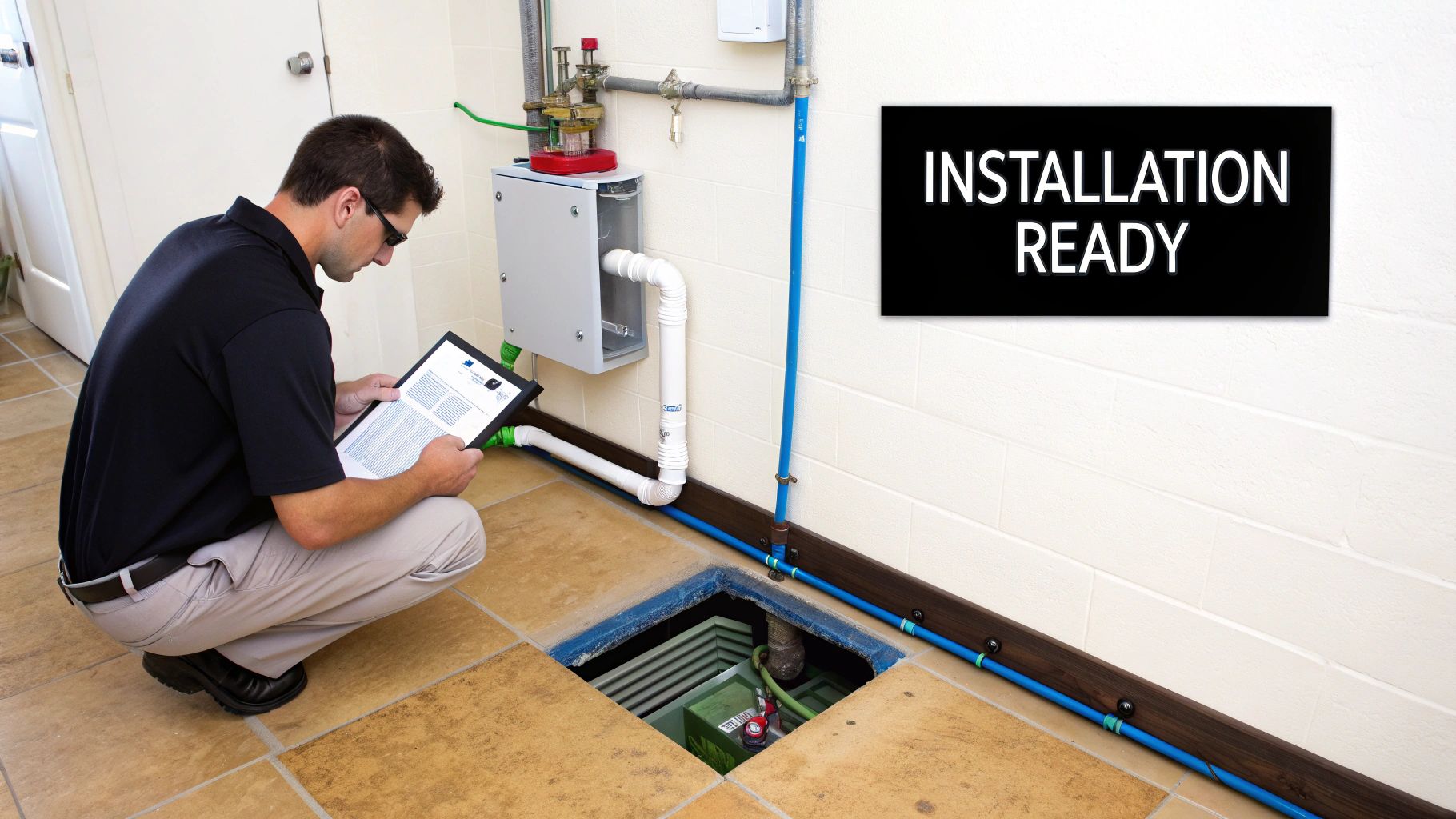 A clean, organized commercial kitchen space ready for the installation of a new commercial ice machine.