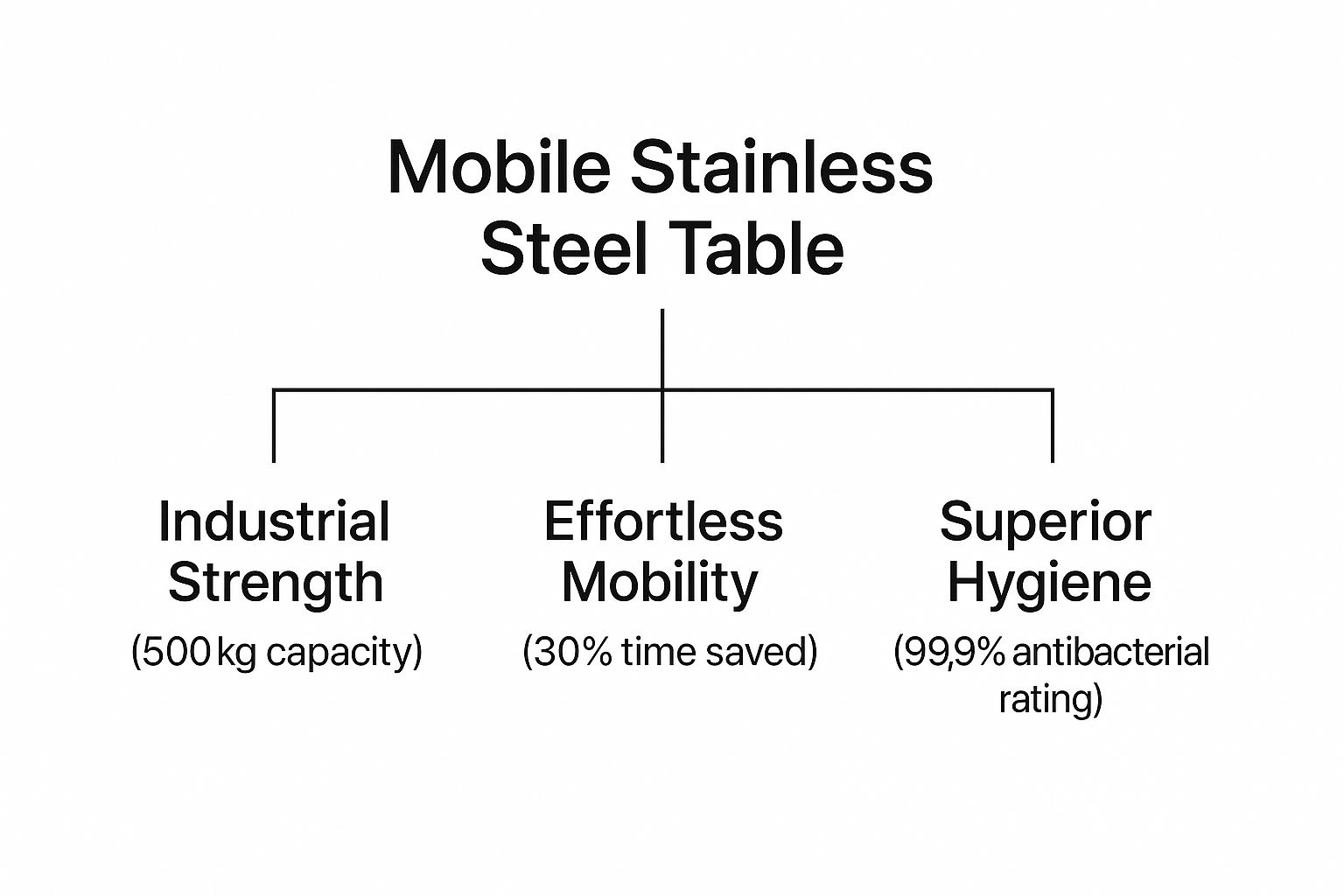 Infographic about heavy duty stainless steel table with wheels