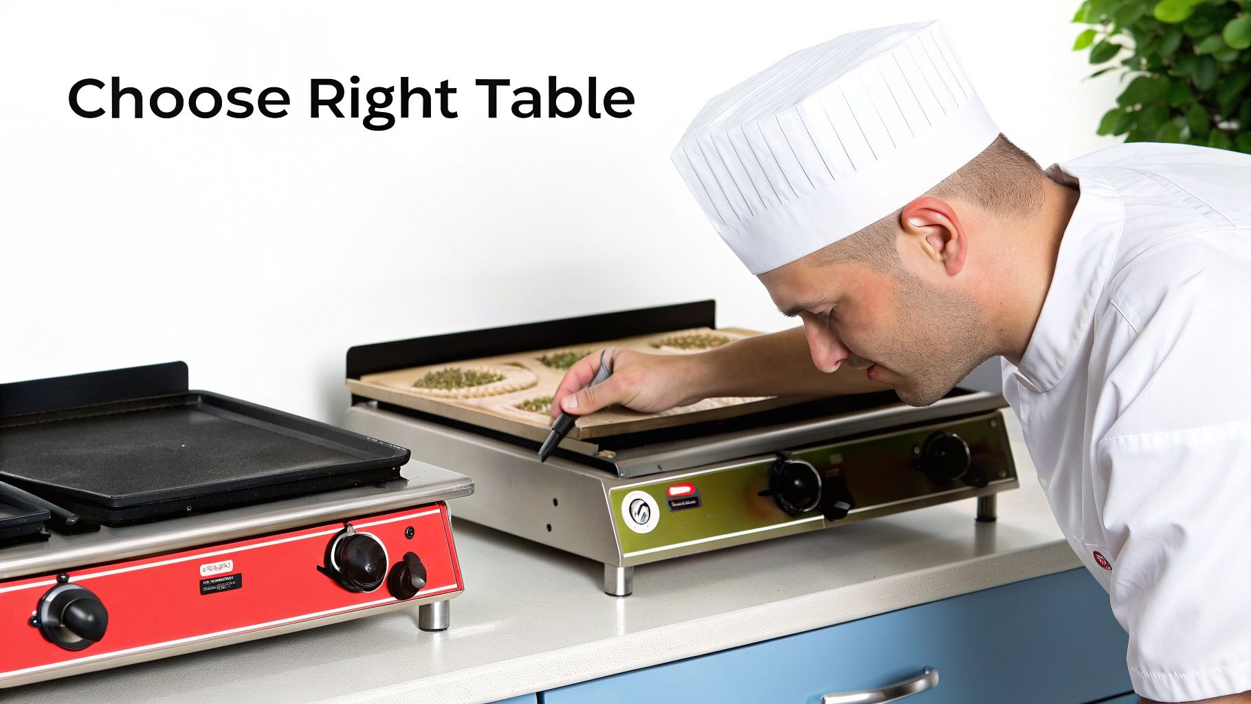 A person adjusting the temperature controls on a stainless steel food warming table.