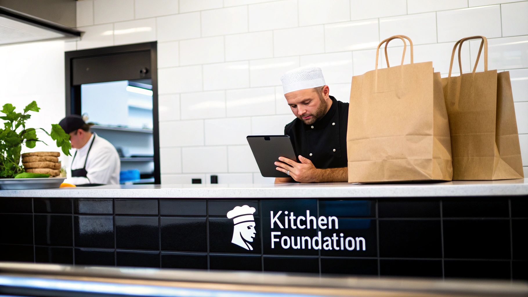 A chef preparing food on a commercial griddle in a professional kitchen.