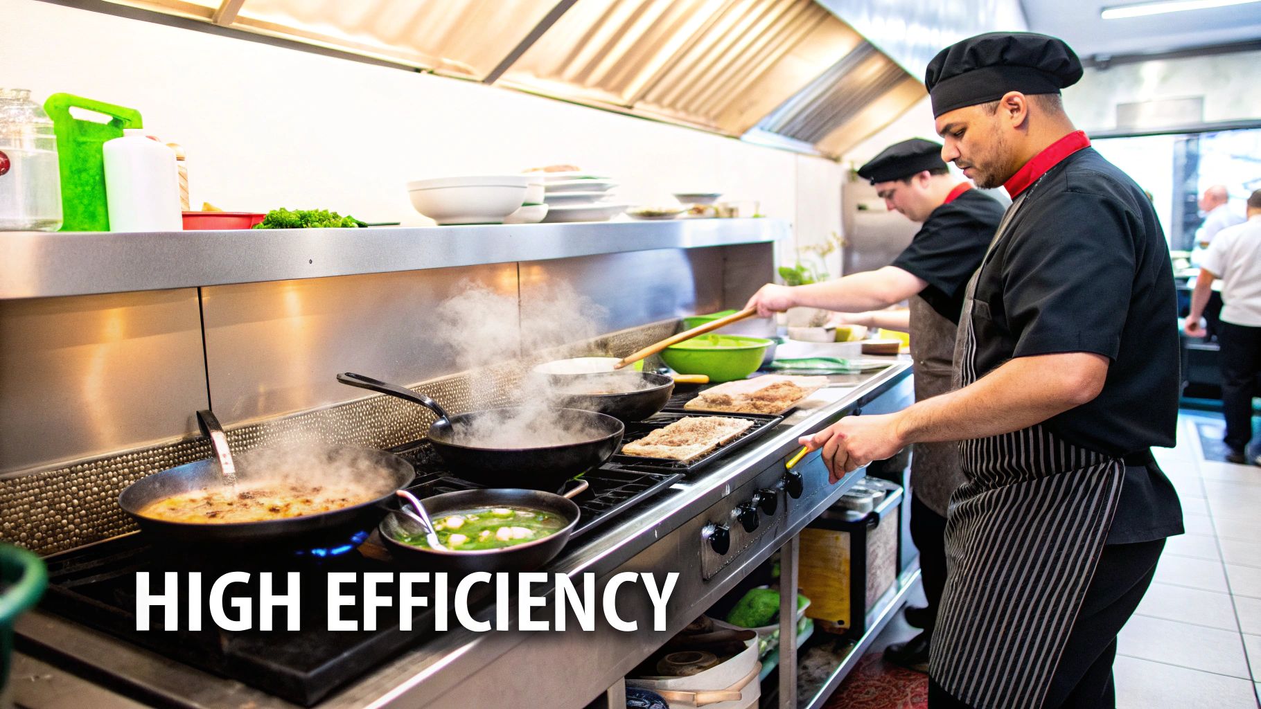 Chef cooking on a large commercial flat top grill.