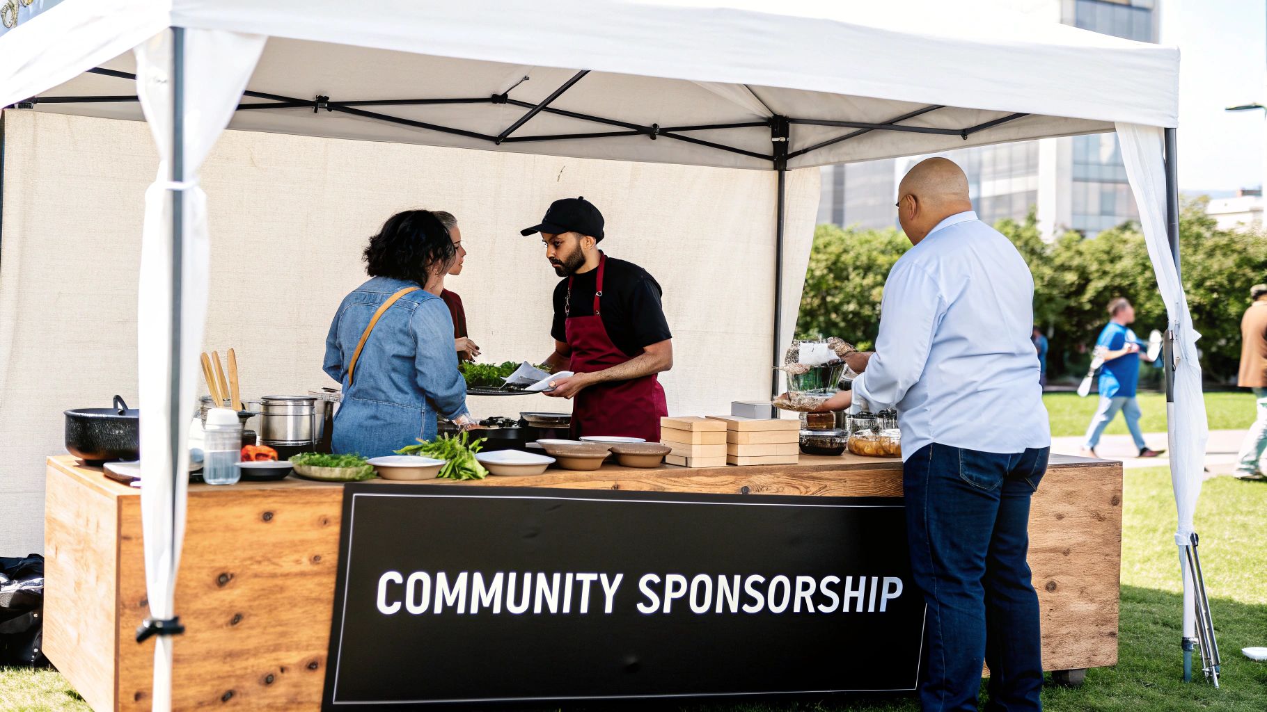 A vibrant local food festival, with vendor tents and crowds, illustrating community engagement.