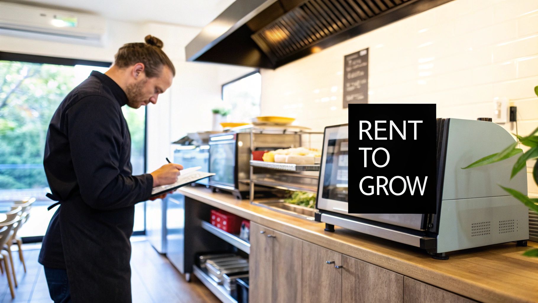 A professional chef working in a well-equipped commercial kitchen