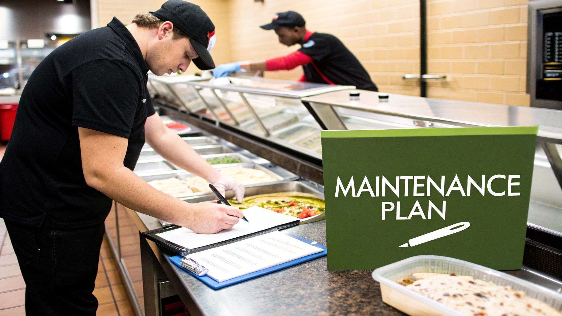 A clean, modern commercial kitchen with stainless steel equipment, showcasing a well-maintained environment.