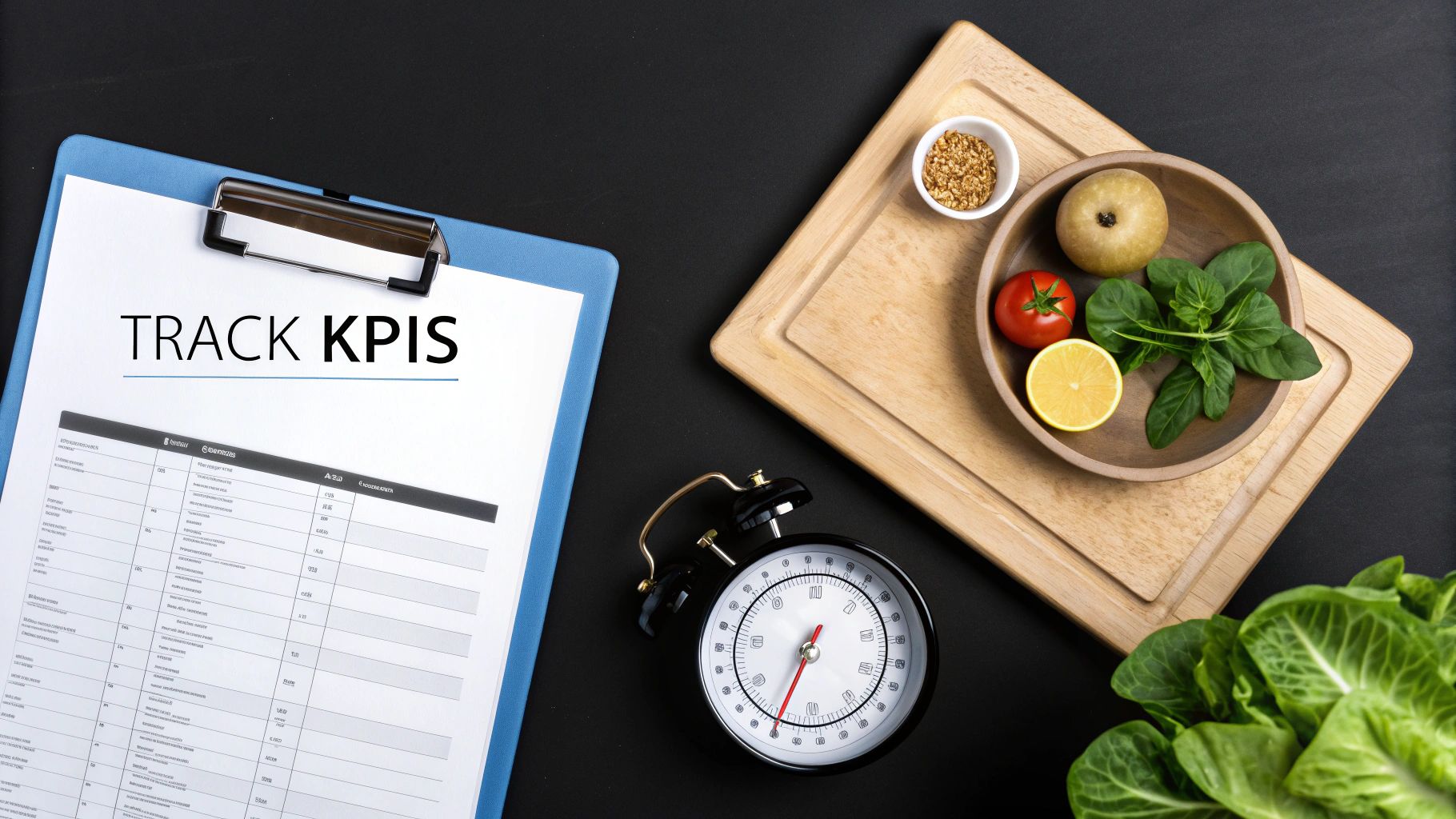 A person analyzing graphs and data on a tablet in a restaurant setting