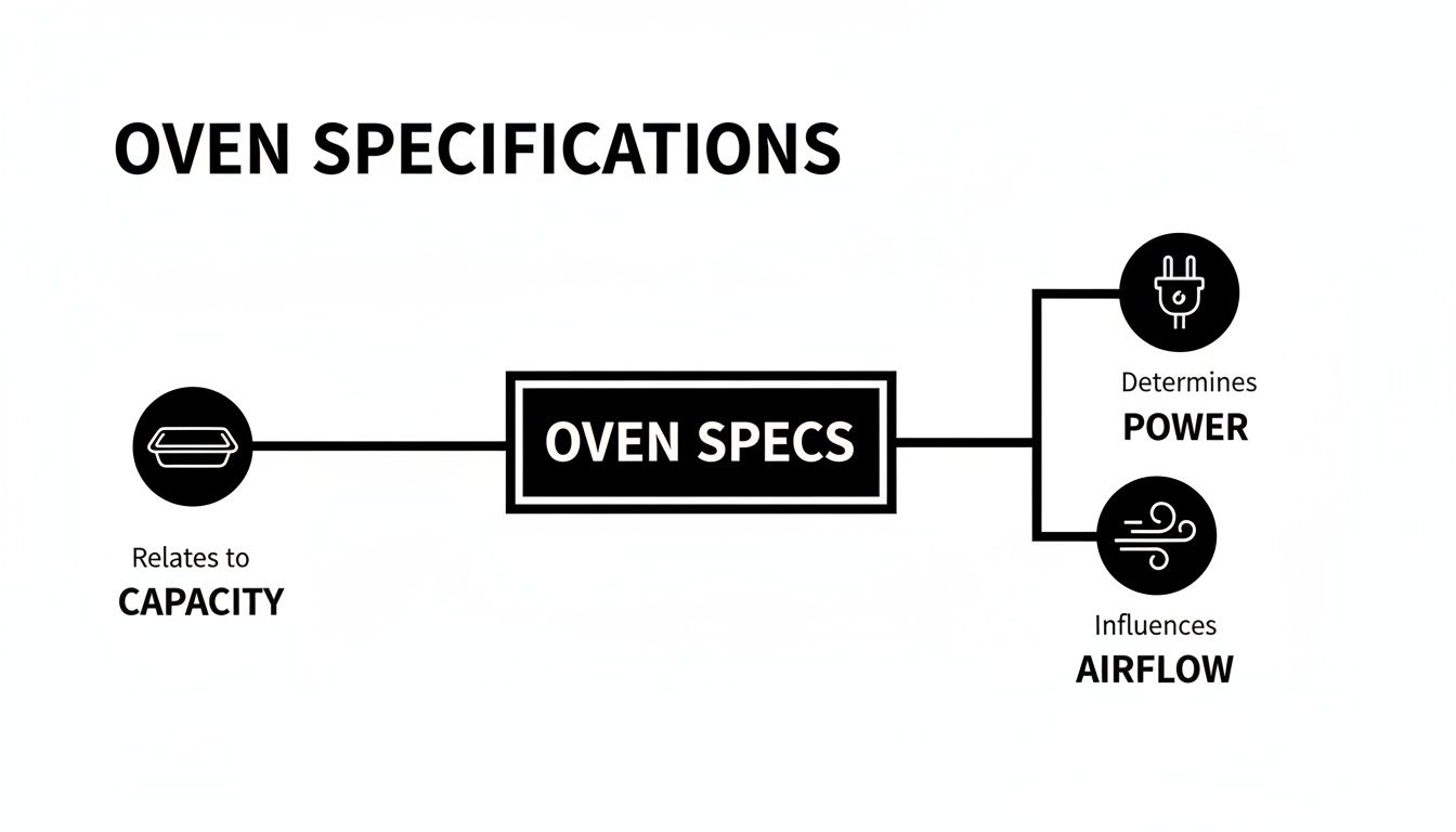 Diagram illustrating oven specifications, showing how specs relate to capacity and determine power and airflow.