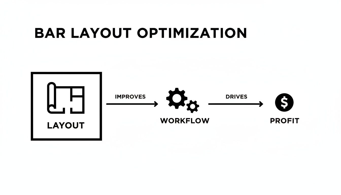 Diagram illustrating how optimizing bar layout improves workflow and ultimately drives profit.