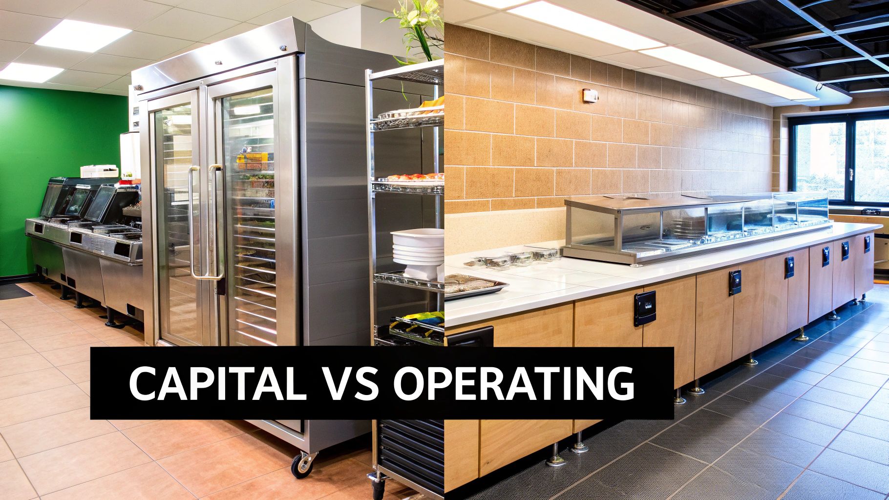 Two different types of commercial kitchen equipment, side-by-side, representing the choice between lease types.