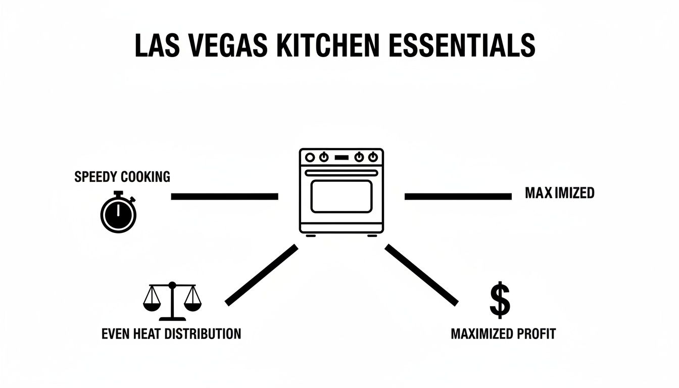 Diagram for Las Vegas kitchens: commercial oven ensures speedy cooking, even heat, and maximized profit.