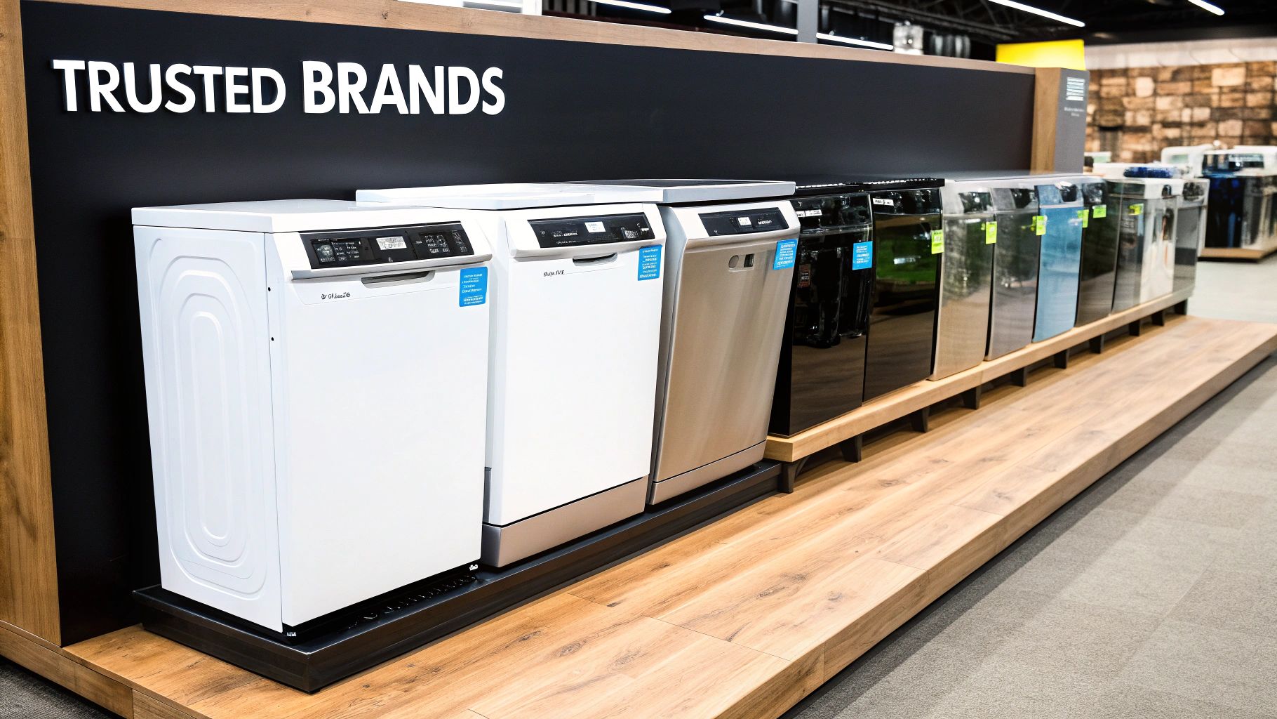 A restaurant manager shaking hands with an equipment supplier in a showroom