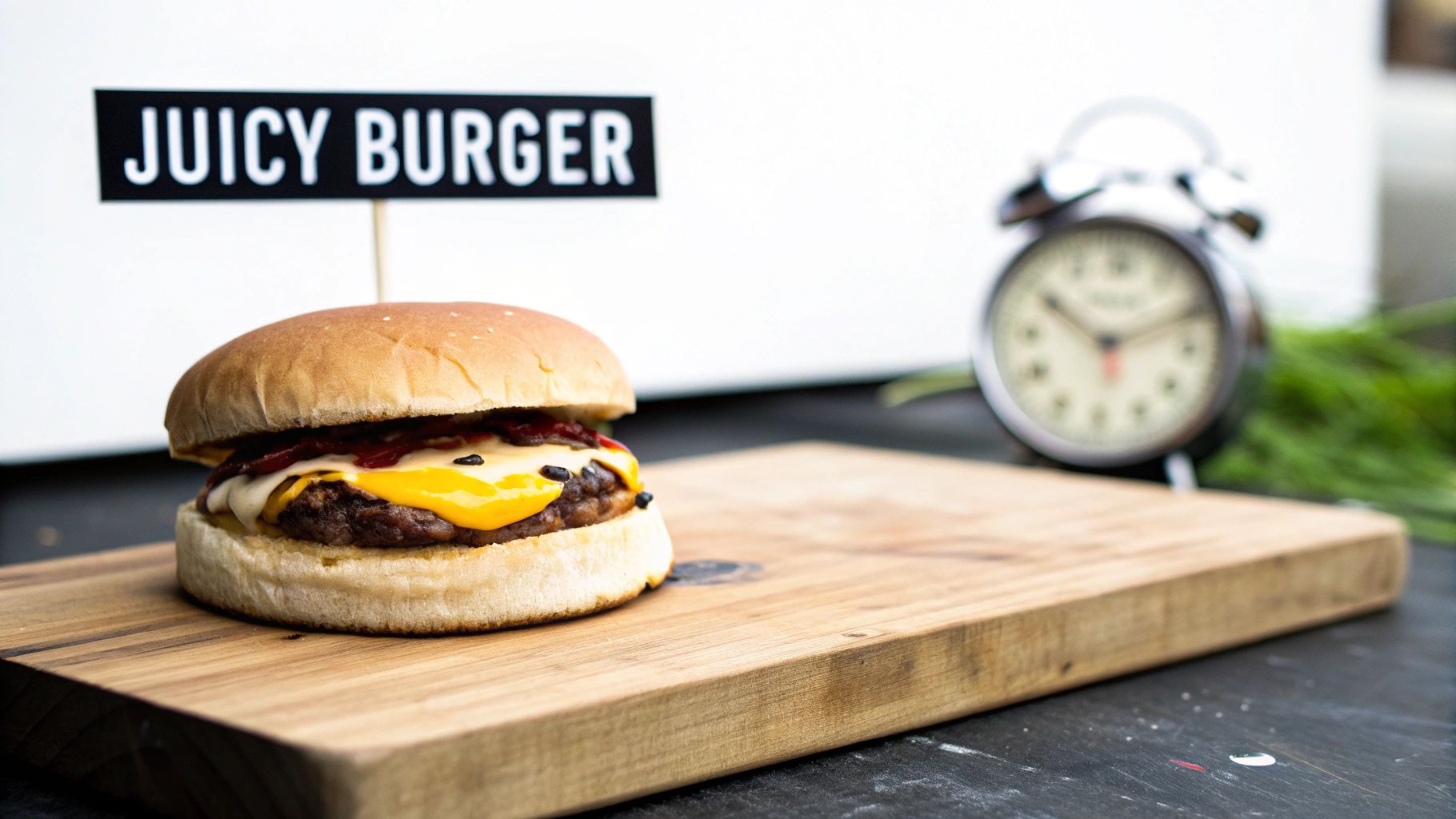 A close-up of a perfectly assembled burger with melted cheese, fresh lettuce, and tomato on a toasted bun, showcasing its juicy texture.